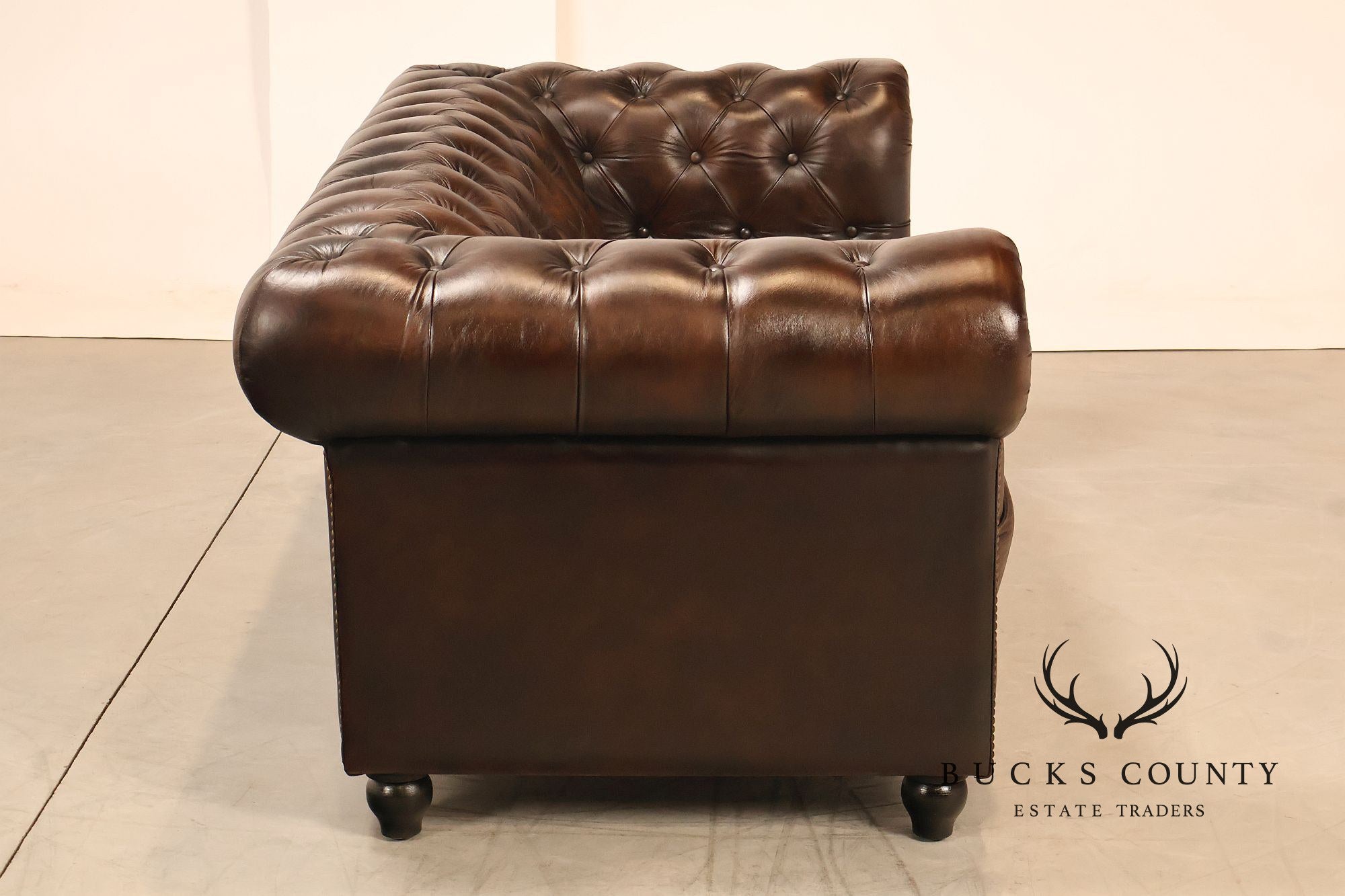 Chesterfield Style 6 Foot Dark Brown Tufted Leather Sofe