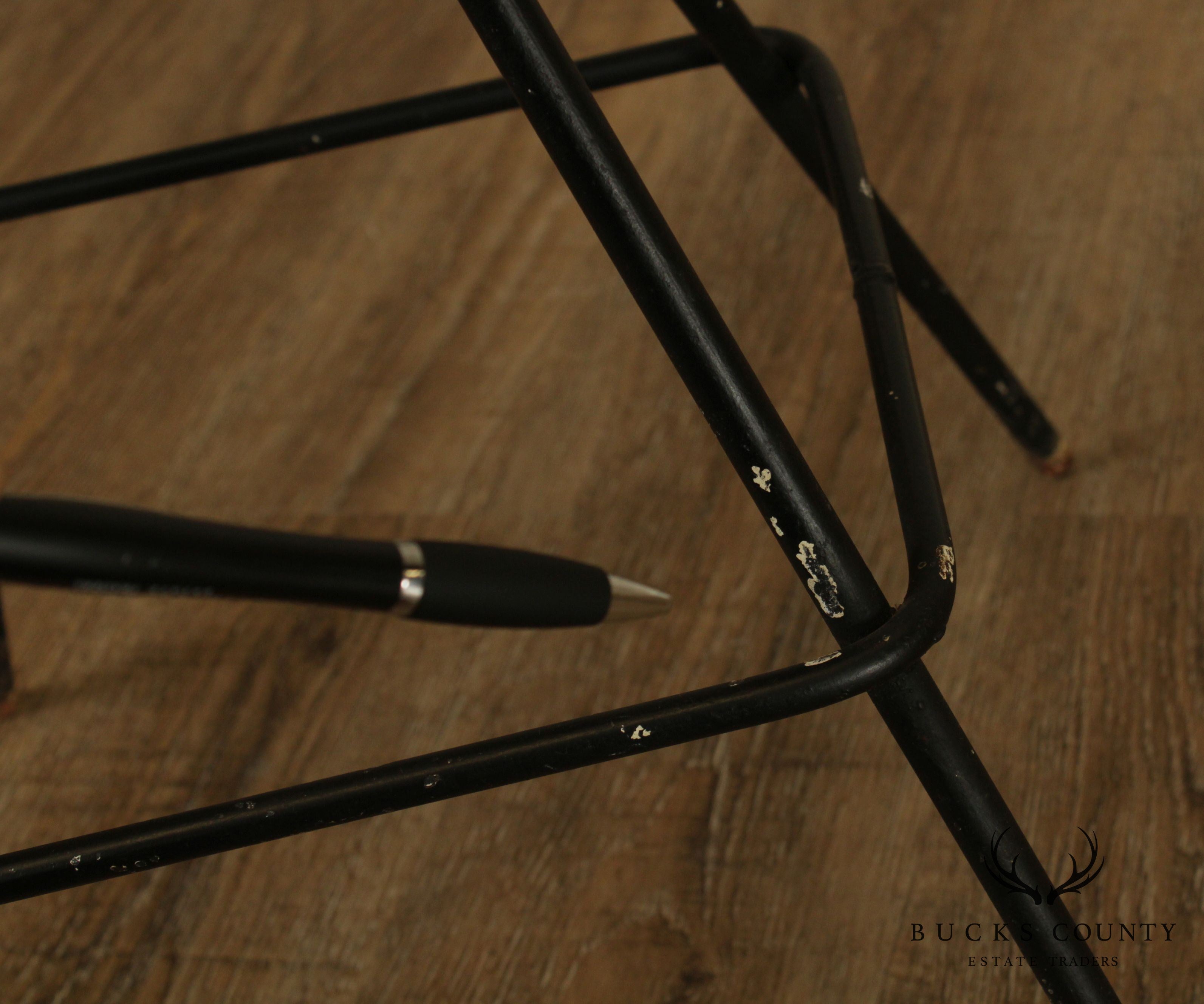 Mid Century Modern Pair Wrought Iron Barstools