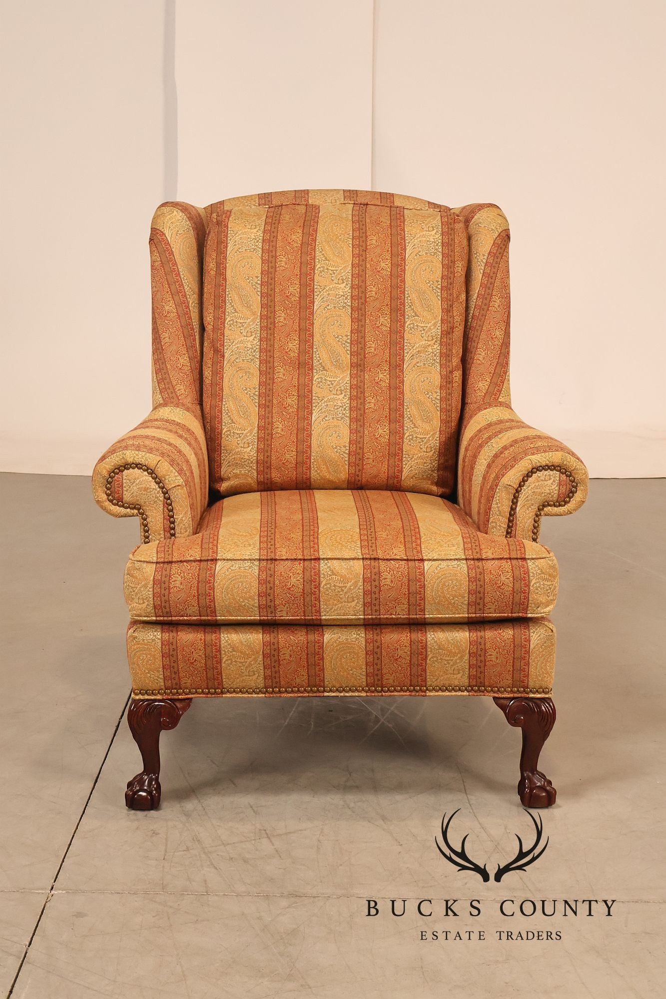 Hickory Chair Chippendale Style Custom Upholstered Wing backArmchair
