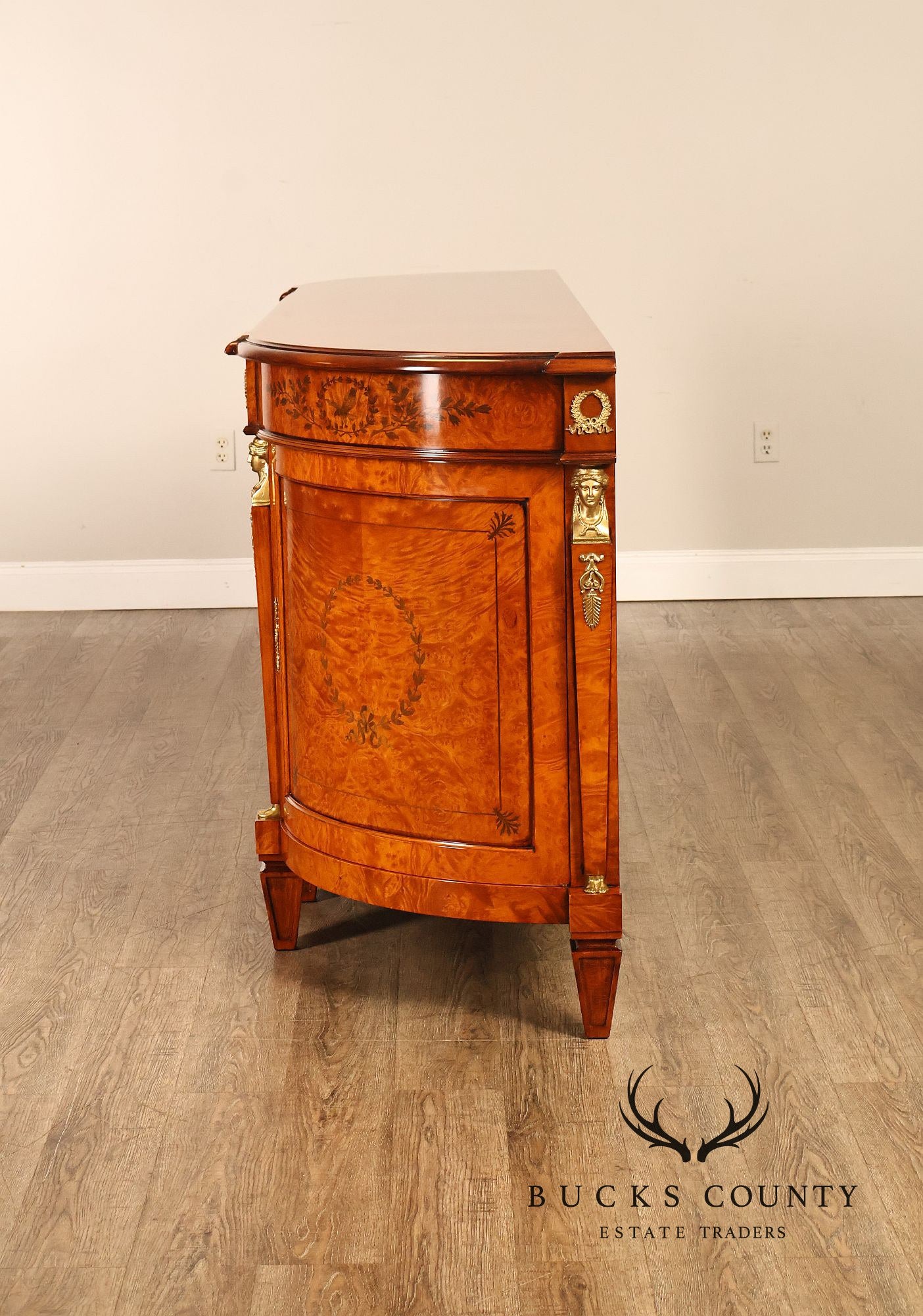 Rho Mobili D'Epoca Neoclassical Burl Wood Marquetry Inlaid Sideboard
