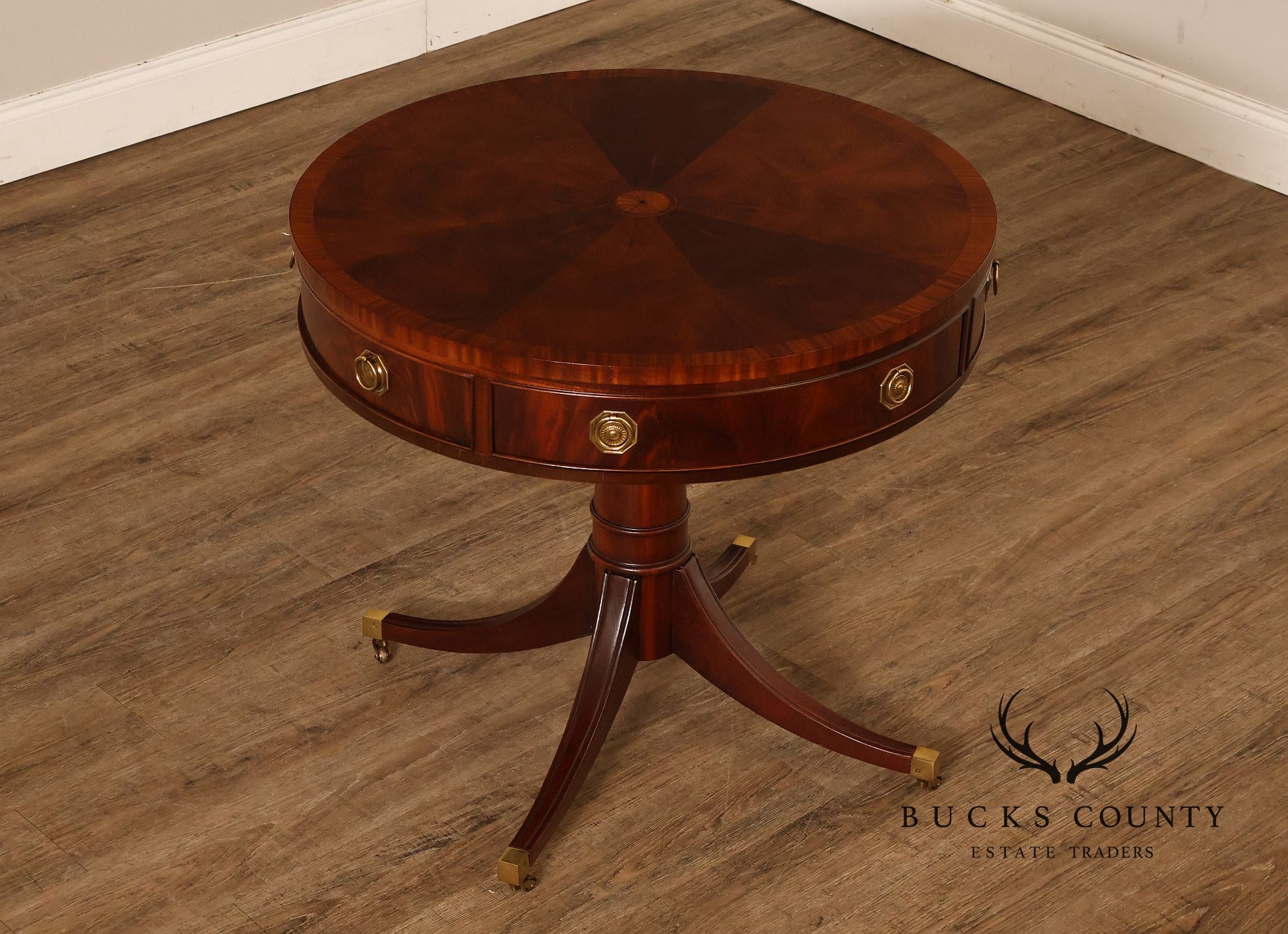 Hickory Chair Federal Style Round Inlaid Mahogany Drum Table