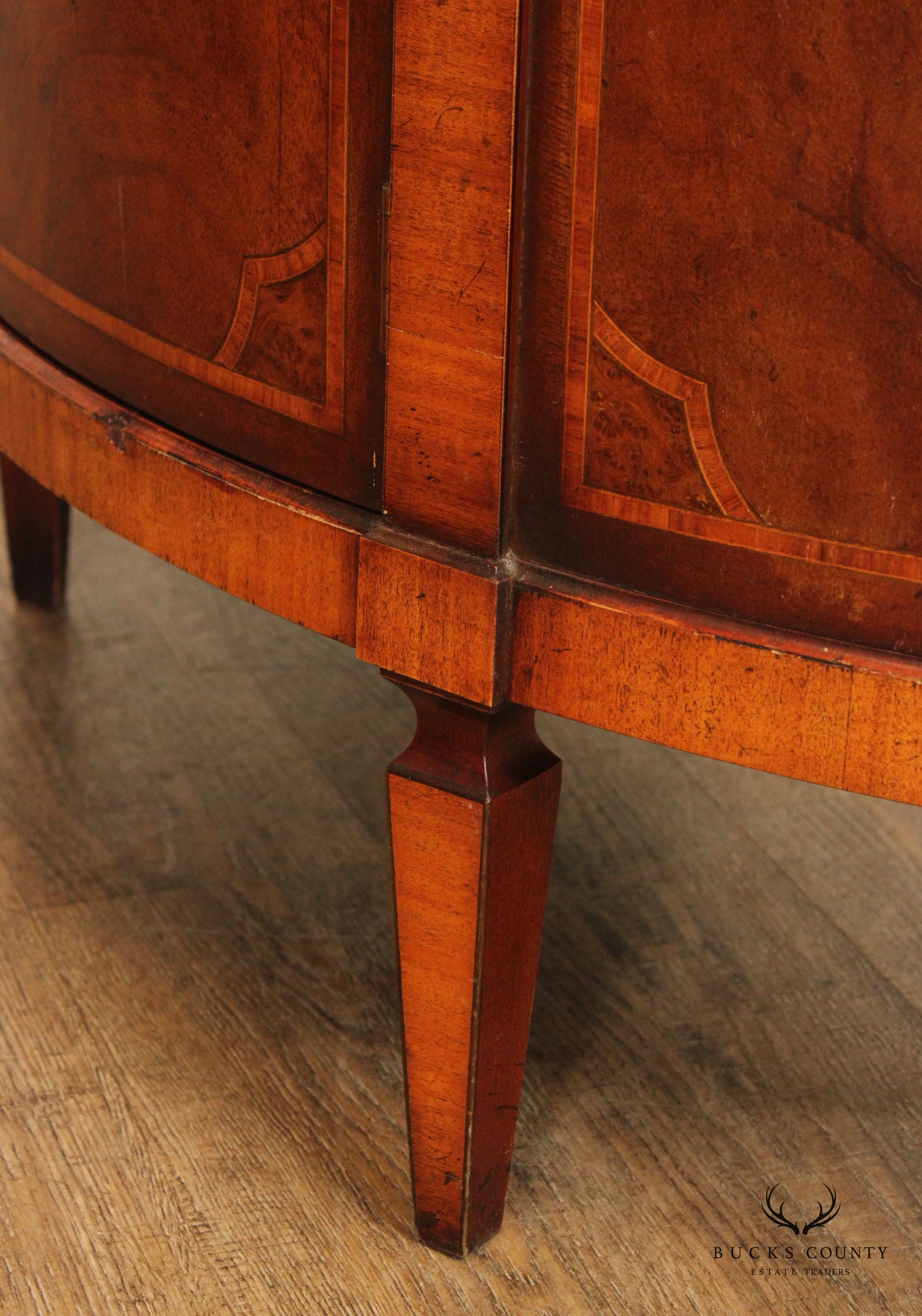 Regency Style Inlaid Walnut Demilune Cabinet Commode