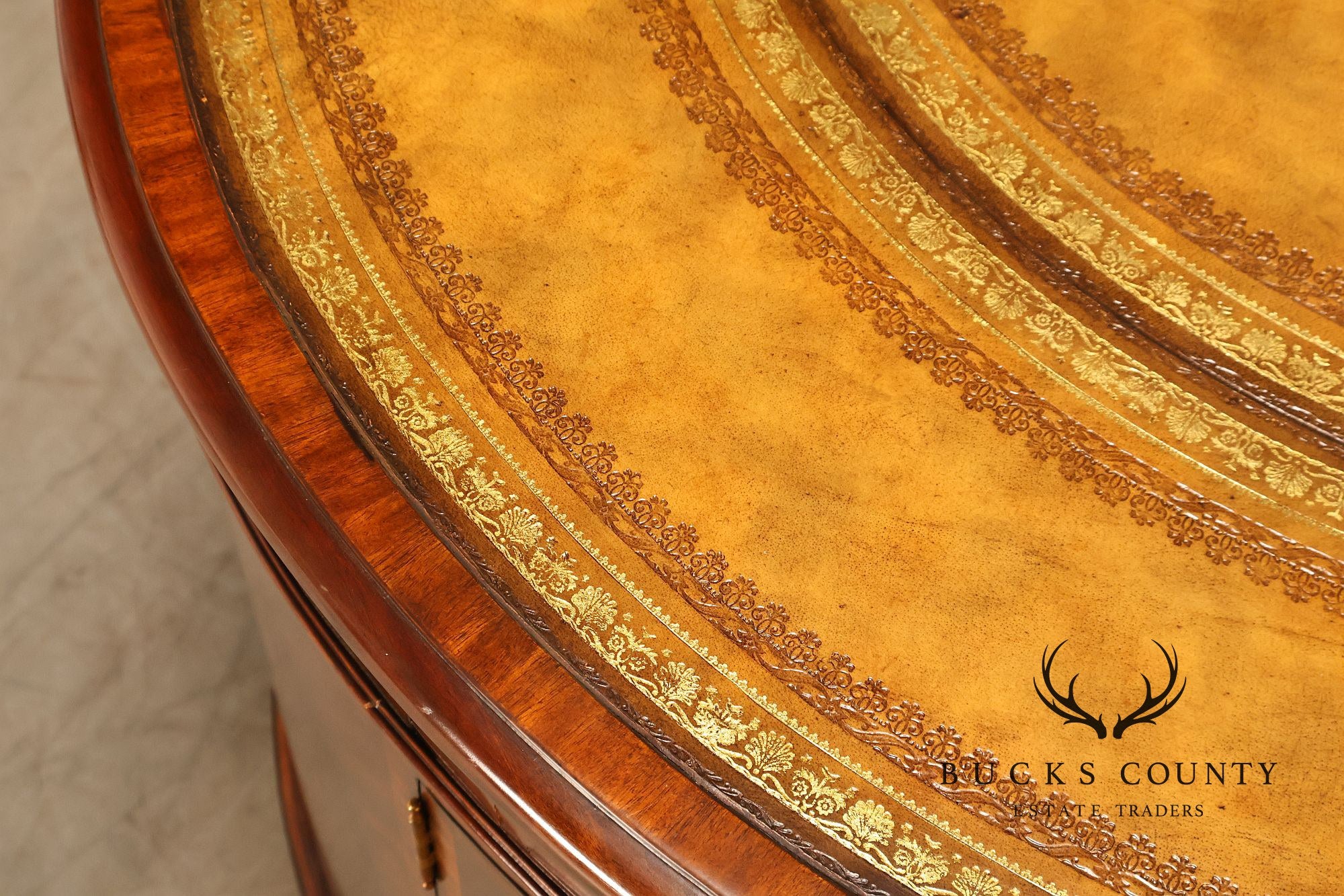 Maitland Smith Oval Mahogany Leather Top Executive Partner's Desk