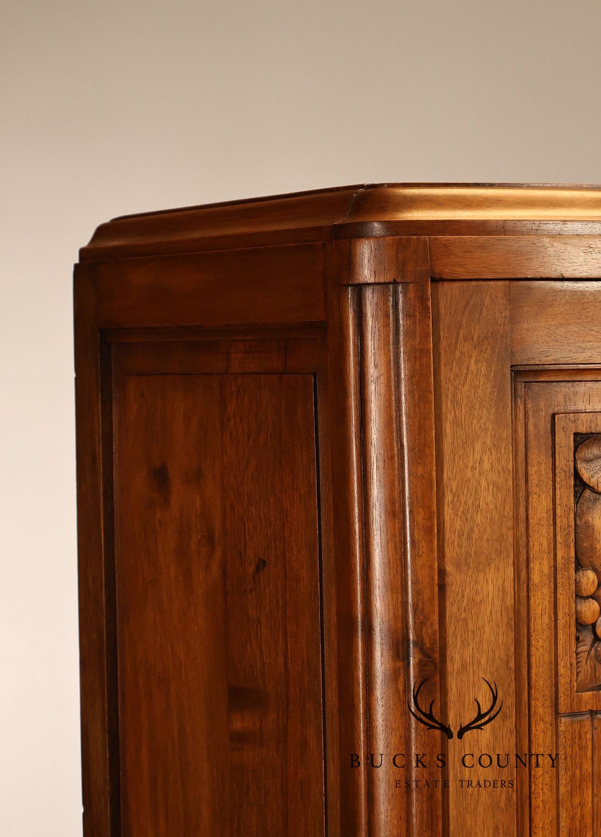 Antique European Art Deco Burl Walnut Marble Top Buffet With Art Nouveau Influence