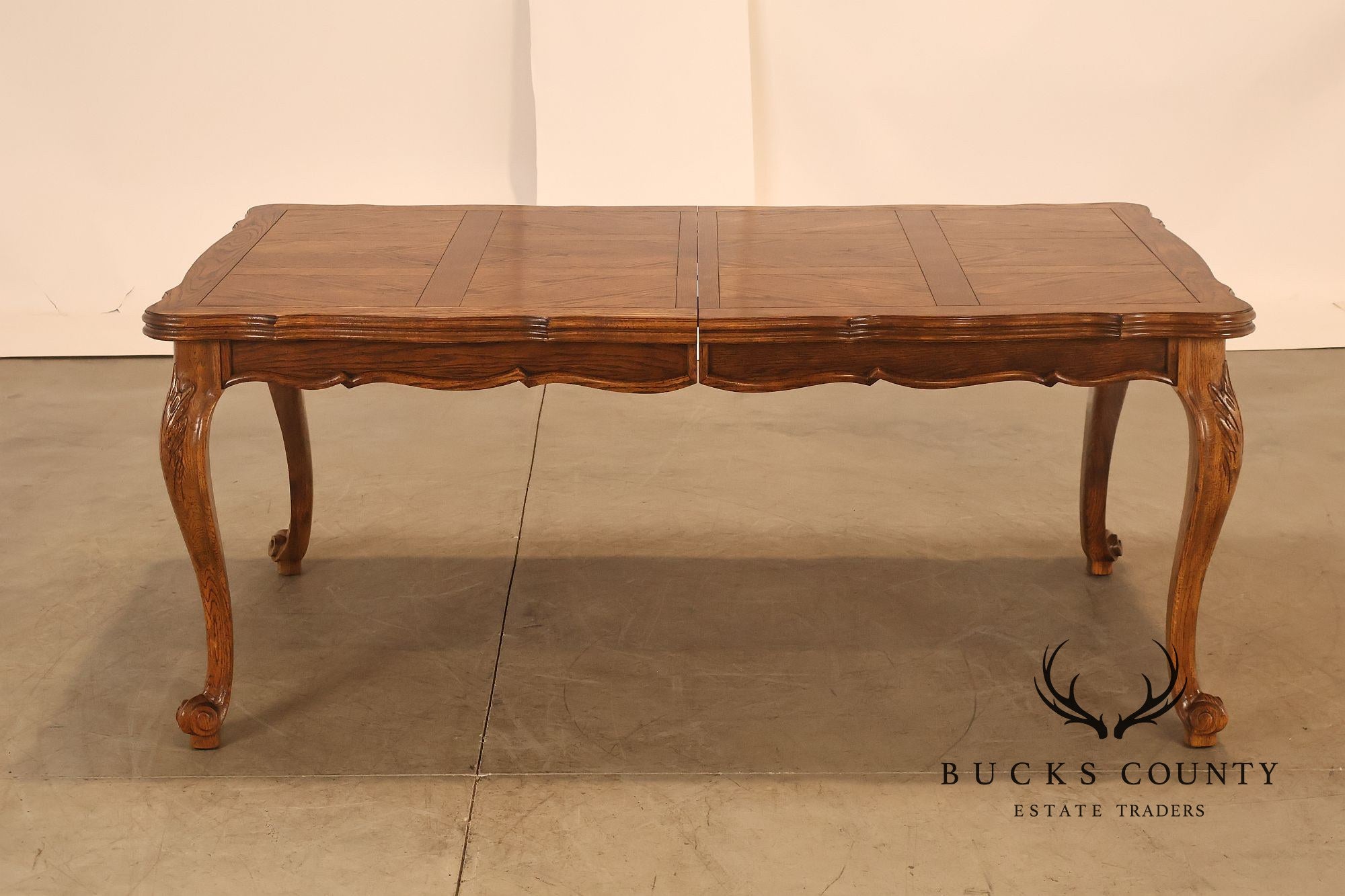 Century French Country Oak Parquet Top Expandable Dining Table With 2 Leaves