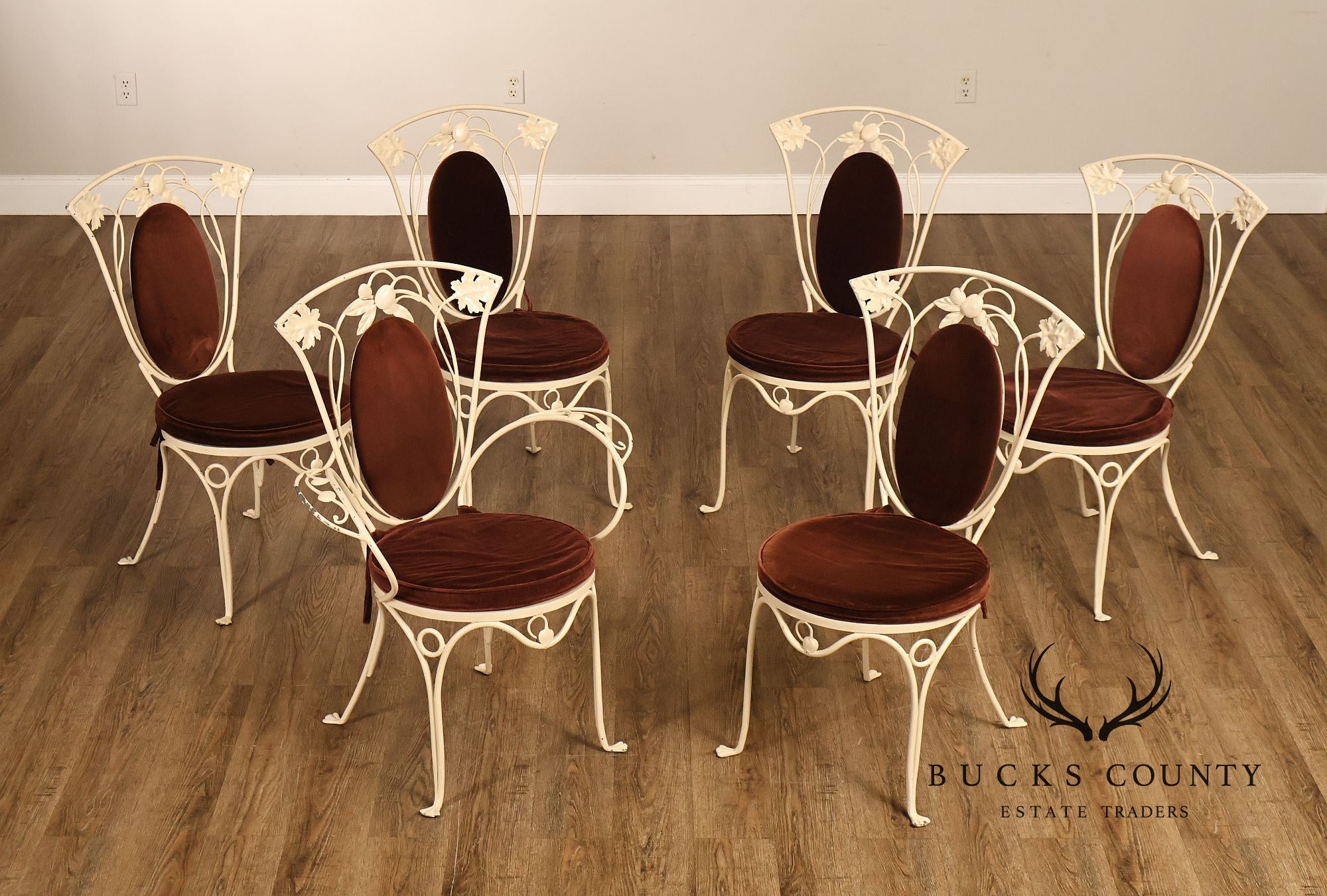 Salterini Mid Century Wrought Iron Fruit And Vine Set Of 6 Dining Chairs
