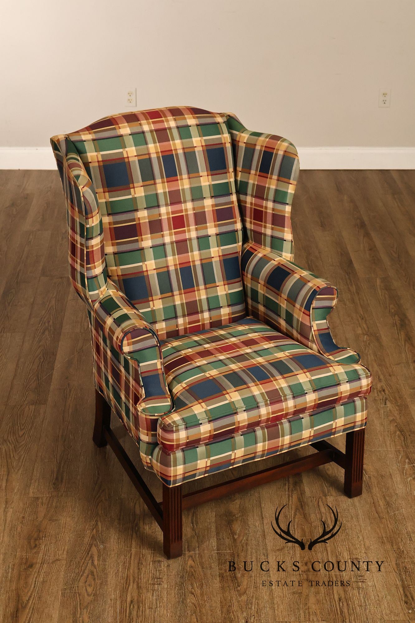 Henredon Custom Folio Collection Plaid Wingback Armchair