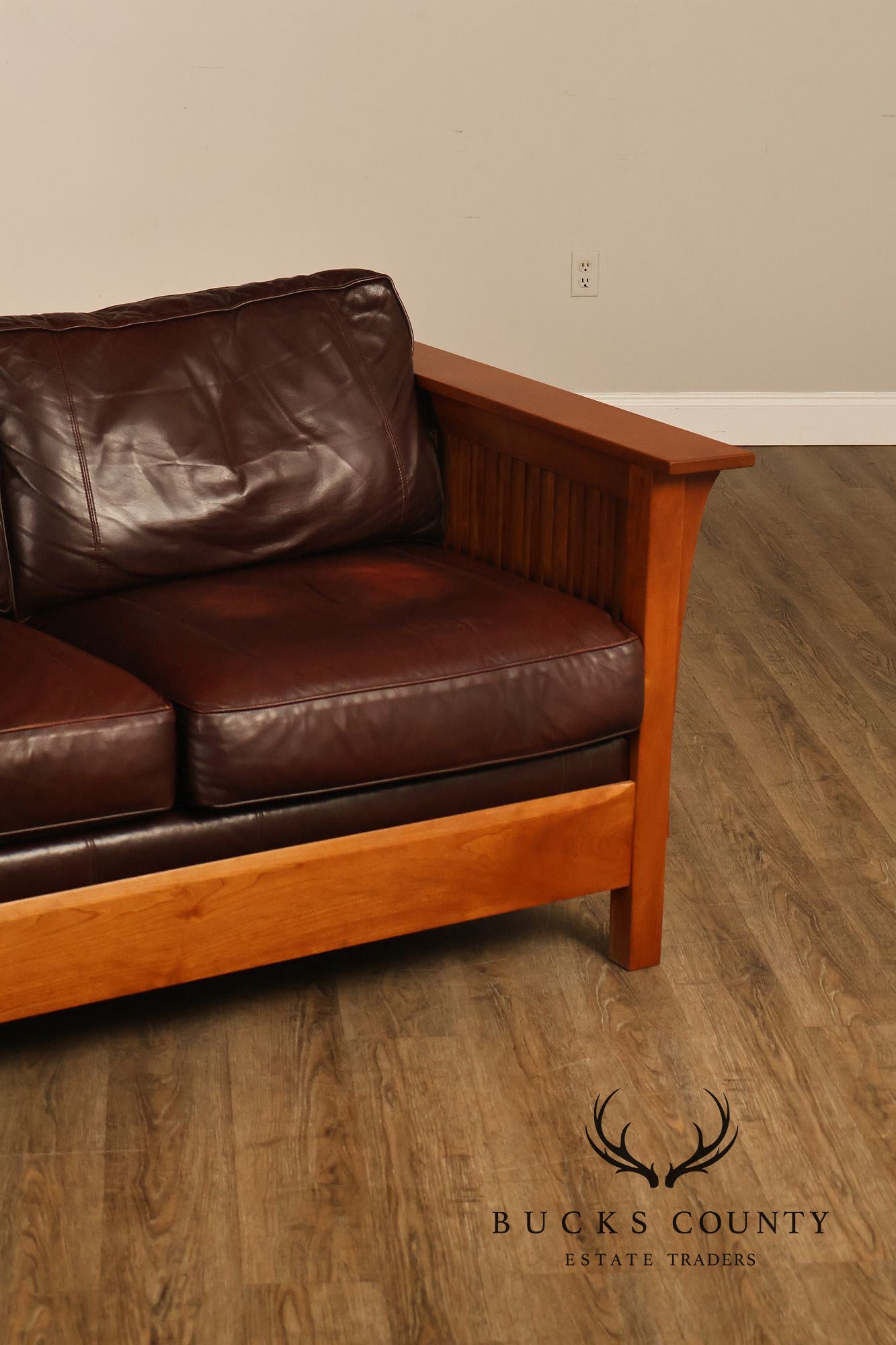 Stickley Mission Collection Cherry Wood Spindle Frame Leather Loveseat