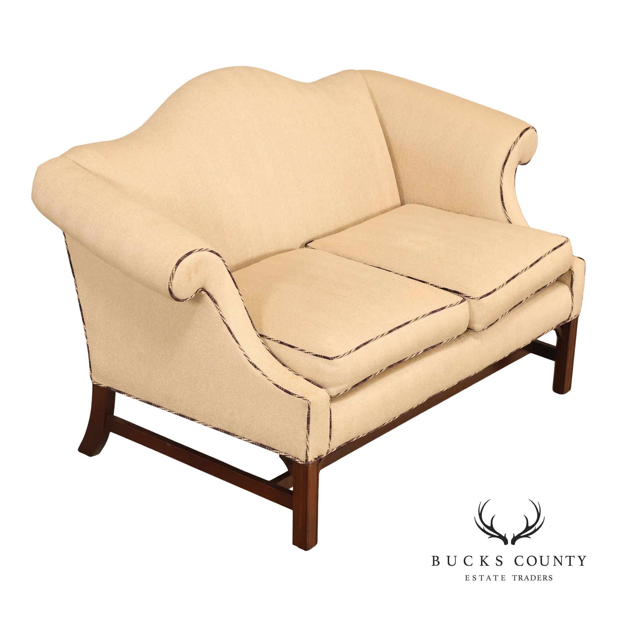 Ethan Allen Vintage Chippendale Style Upholstered Loveseat