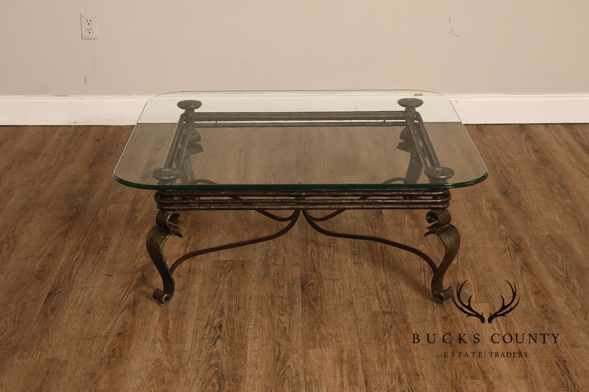 Neoclassical Style Iron And Glass Coffee Table