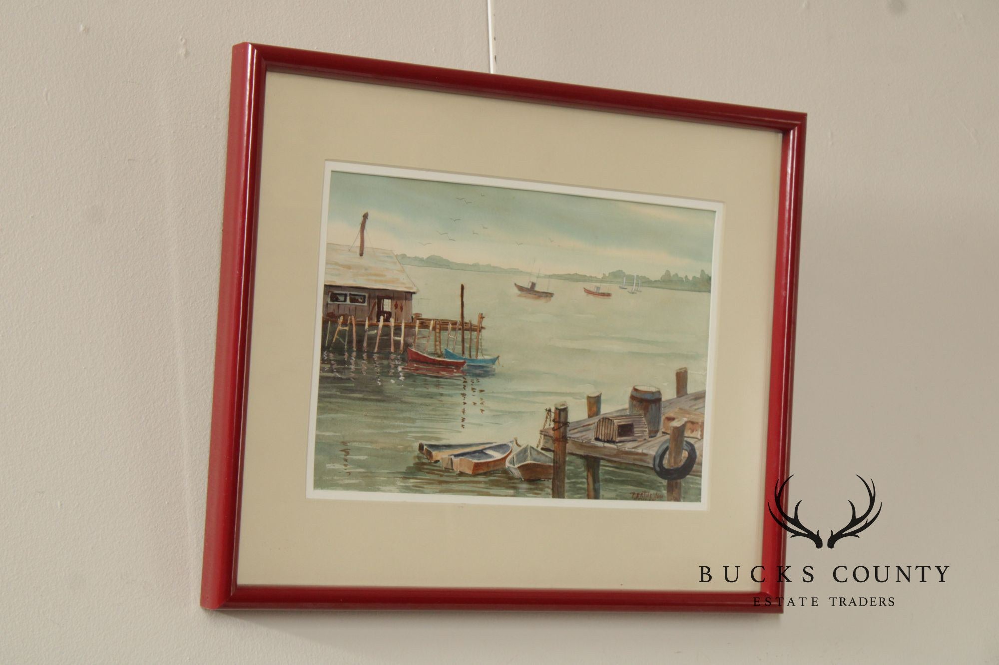 Bertha Ann Stupak Watercolor Painting, Boats in Harbor