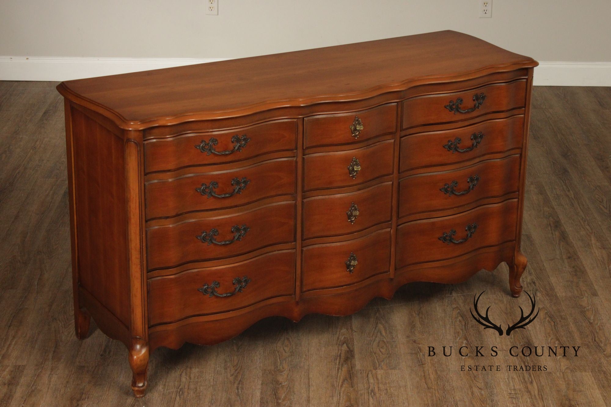 French Provincial Style Vintage Cherry Serpentine Dresser
