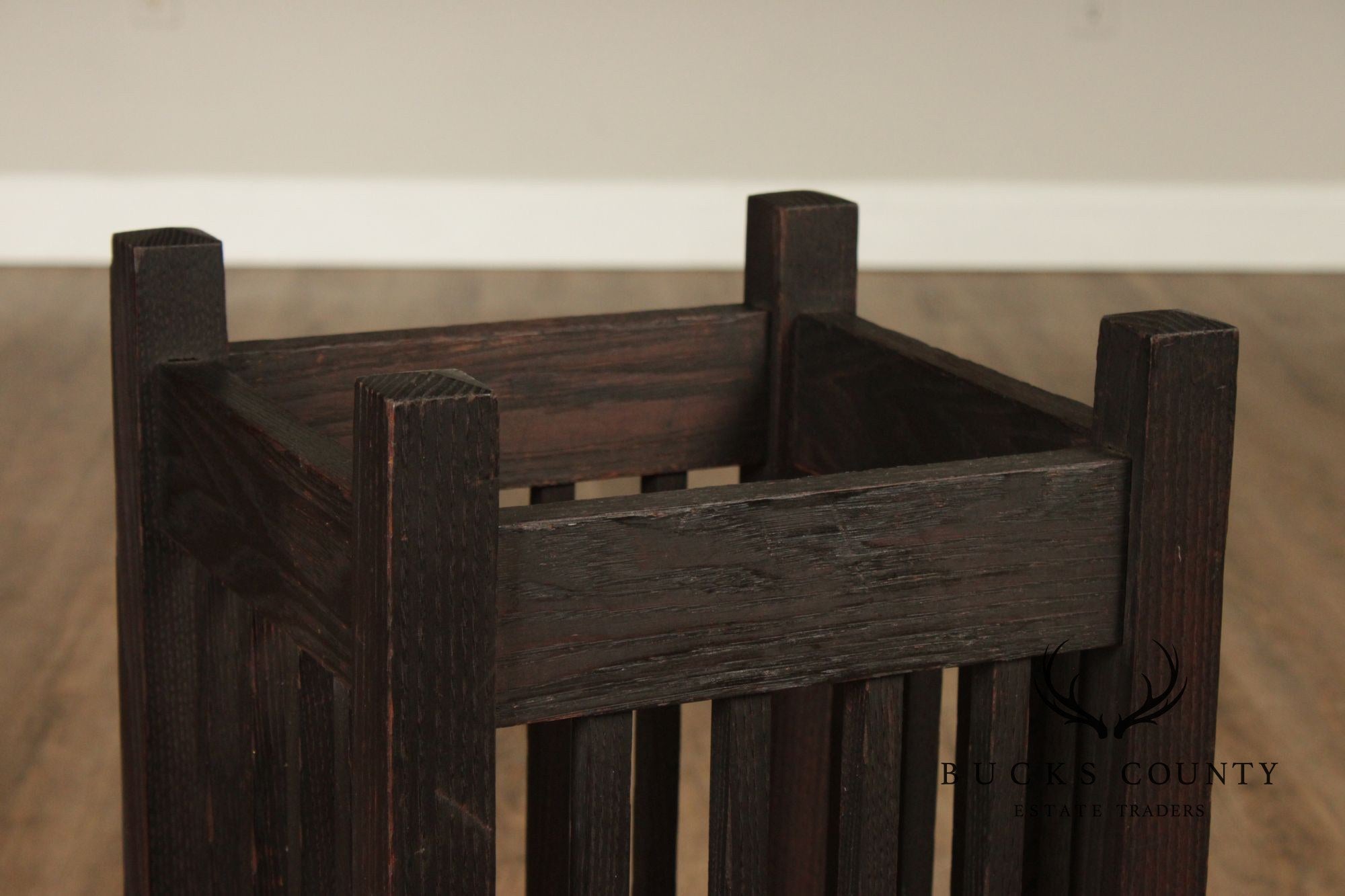 Antique Mission Oak Umbrella Stand With Drip Pan