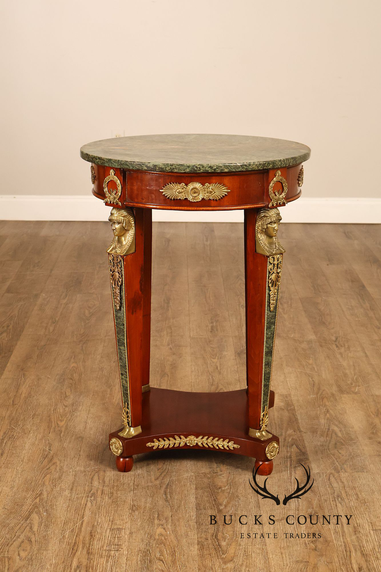 French Empire Style Pair Of Round Marble Top Ormolu Mounted Side Tables