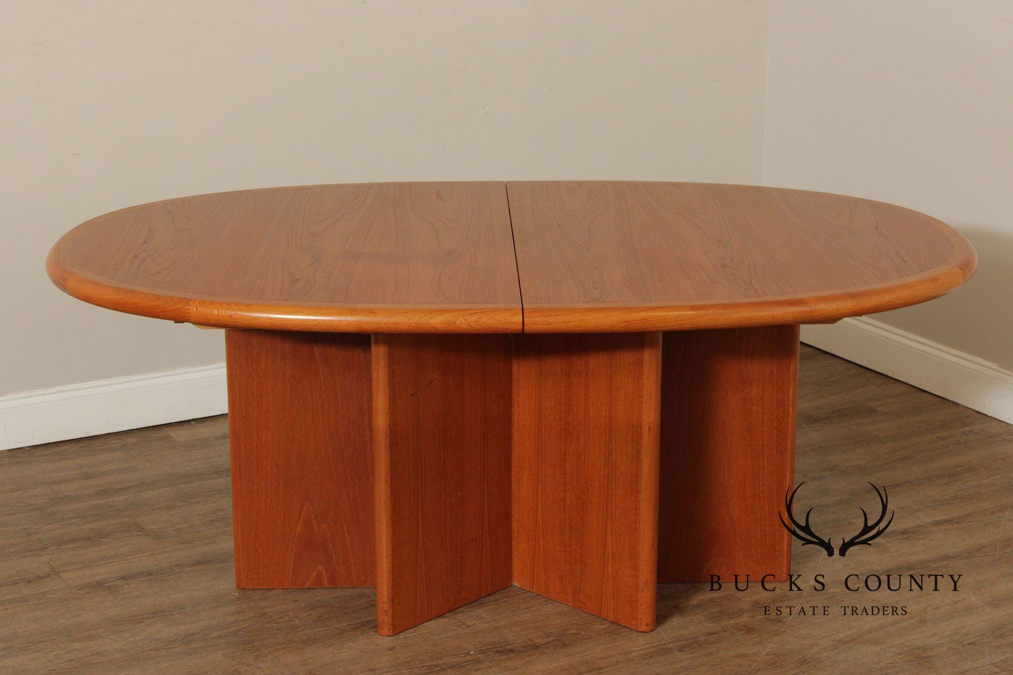 Ansager Møbler Danish Teak Pedestal Dining Table With Two Leaves