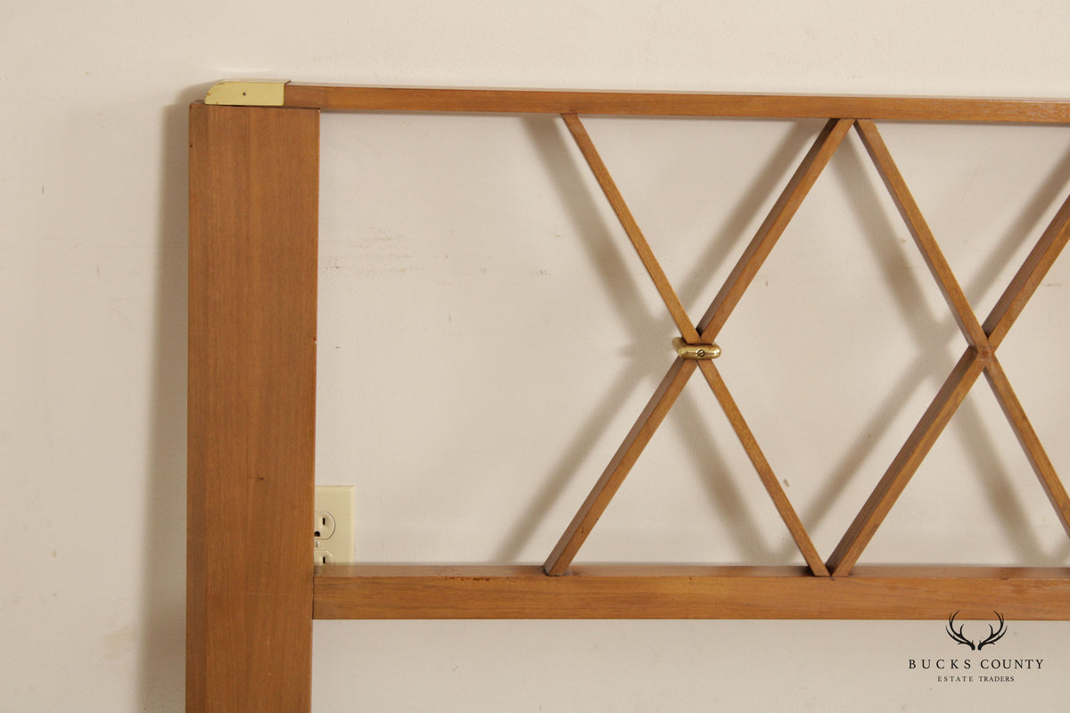 Paul Frankl Mid Century Modern Full Size Teak and Brass X-Back Headboard