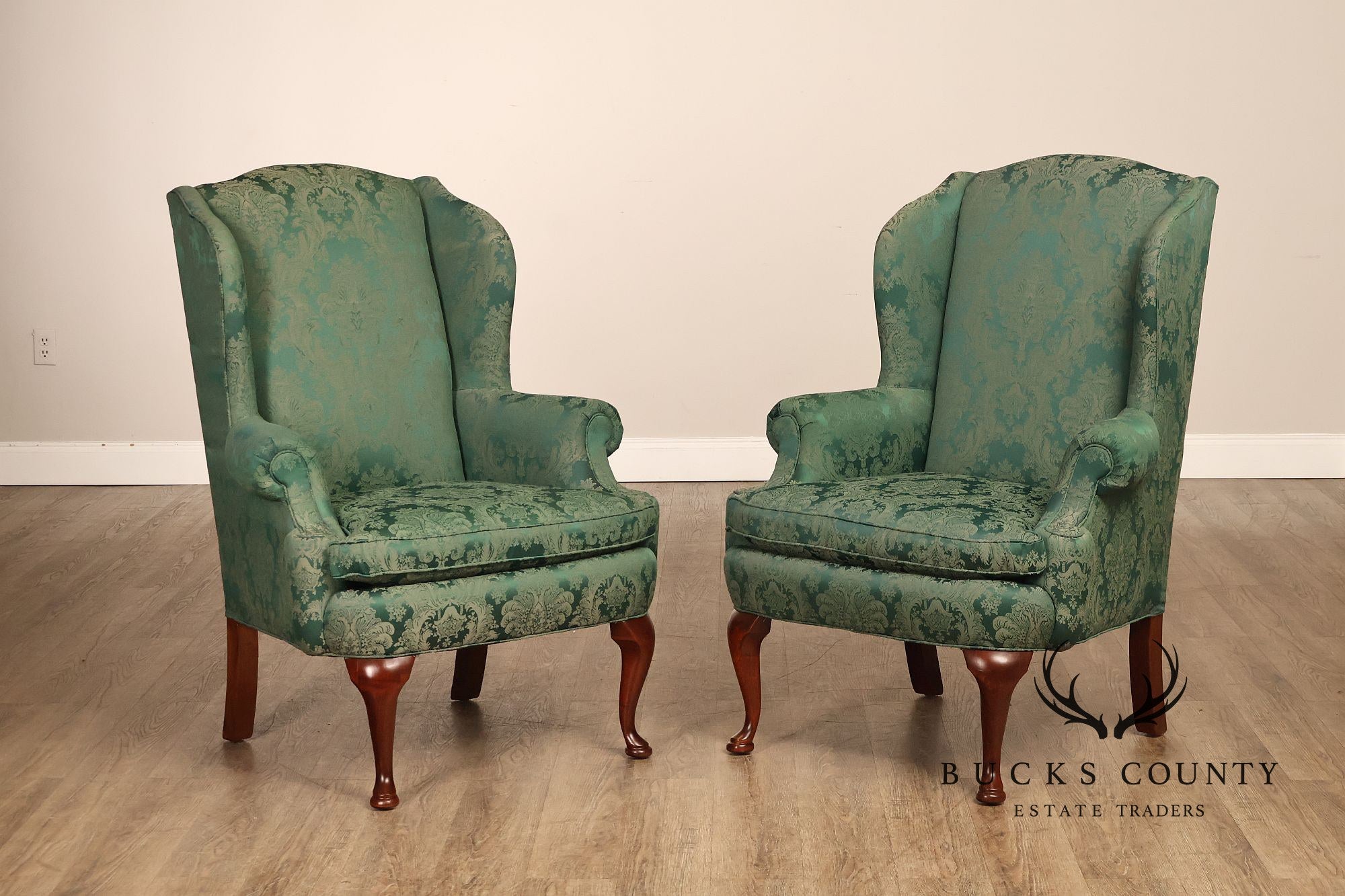 Highland House Queen Anne Style Pair Of Wingback Chairs