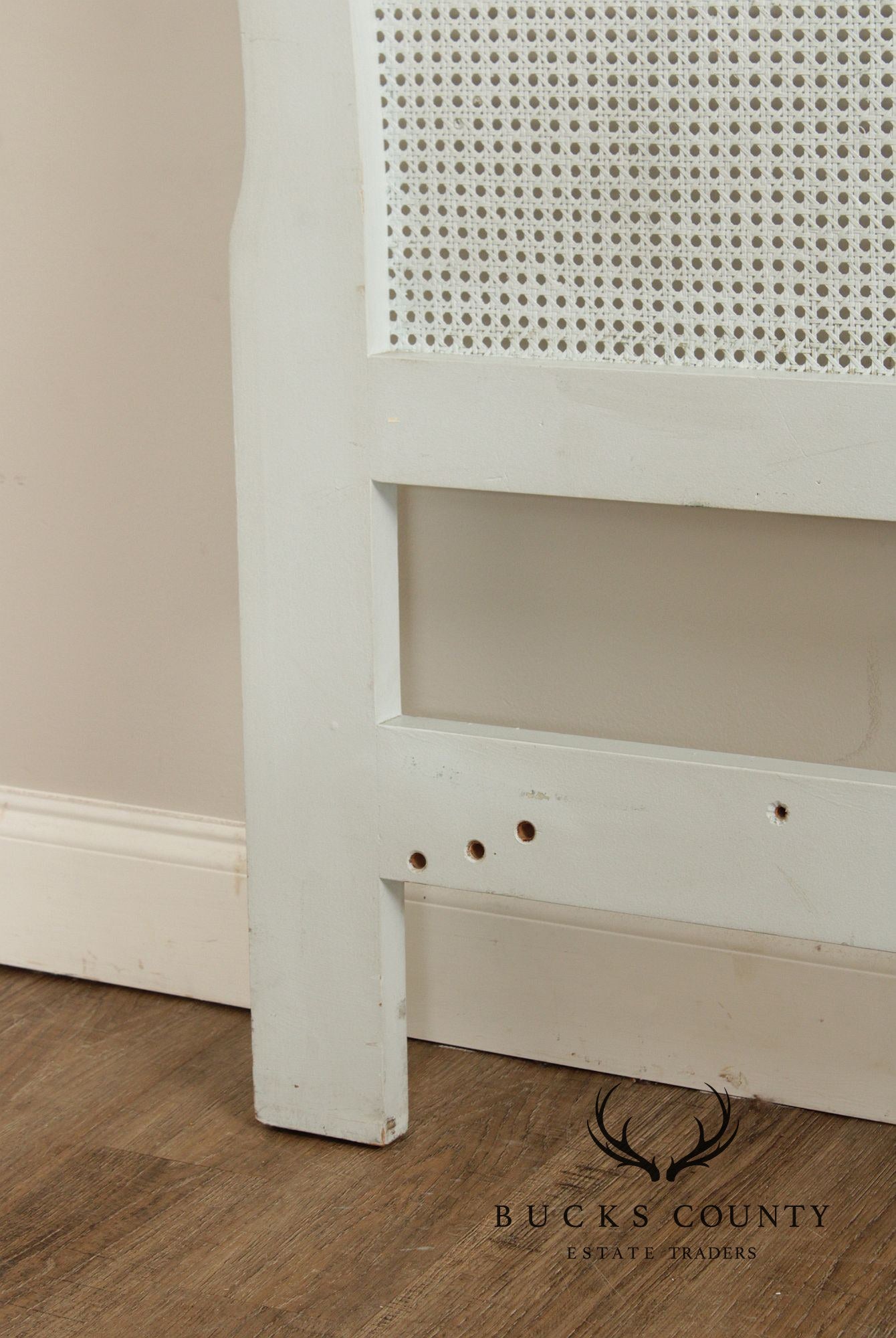 French Provincial Style Queen Size Painted Caned Headboard