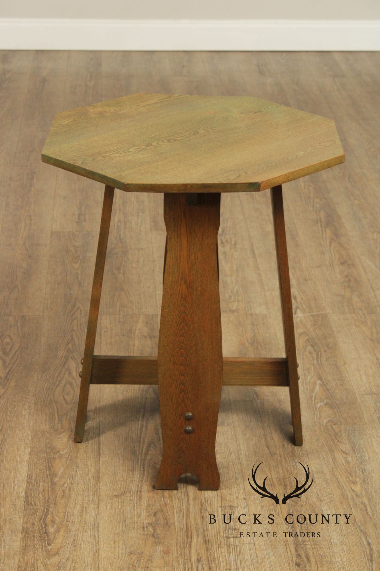Antique Arts and Crafts Period Oak Octagonal Top Side Table