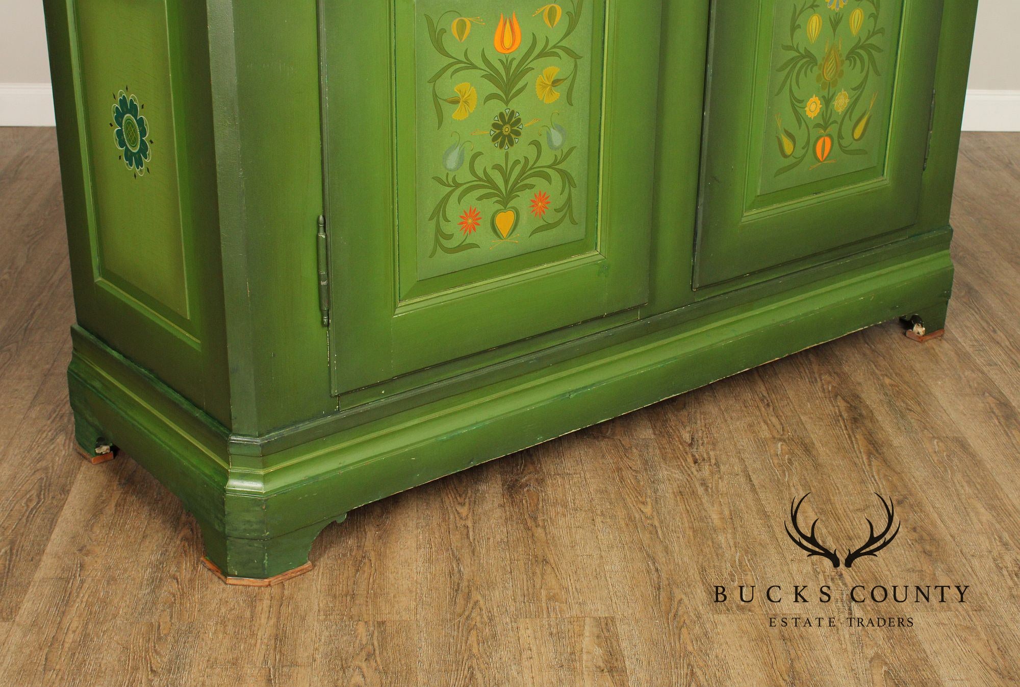 Folk Art Hand Painted Large European Two Door Armoire