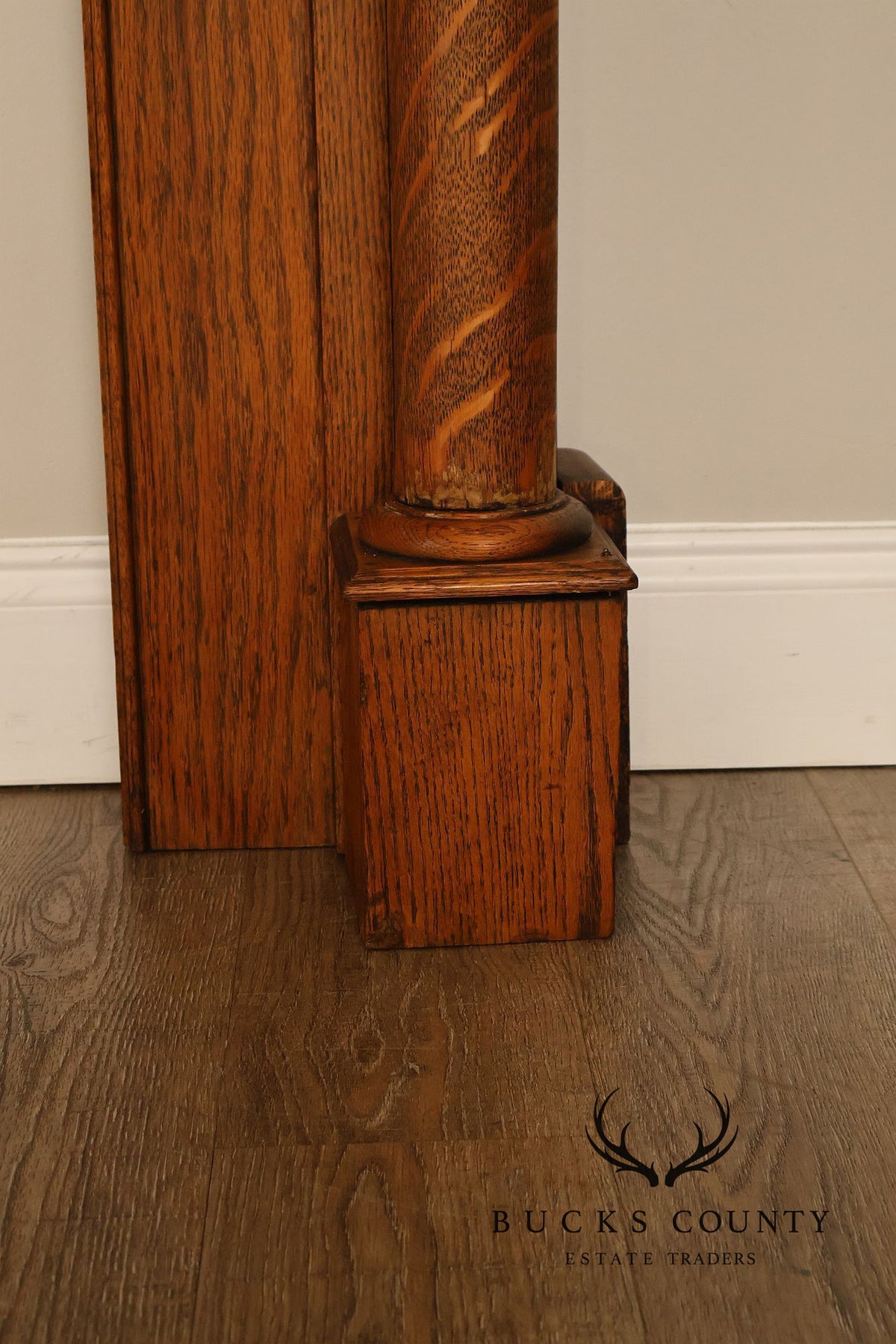 Antique C.B. Atkin Company Victorian Oak Mirrored Fireplace Mantel