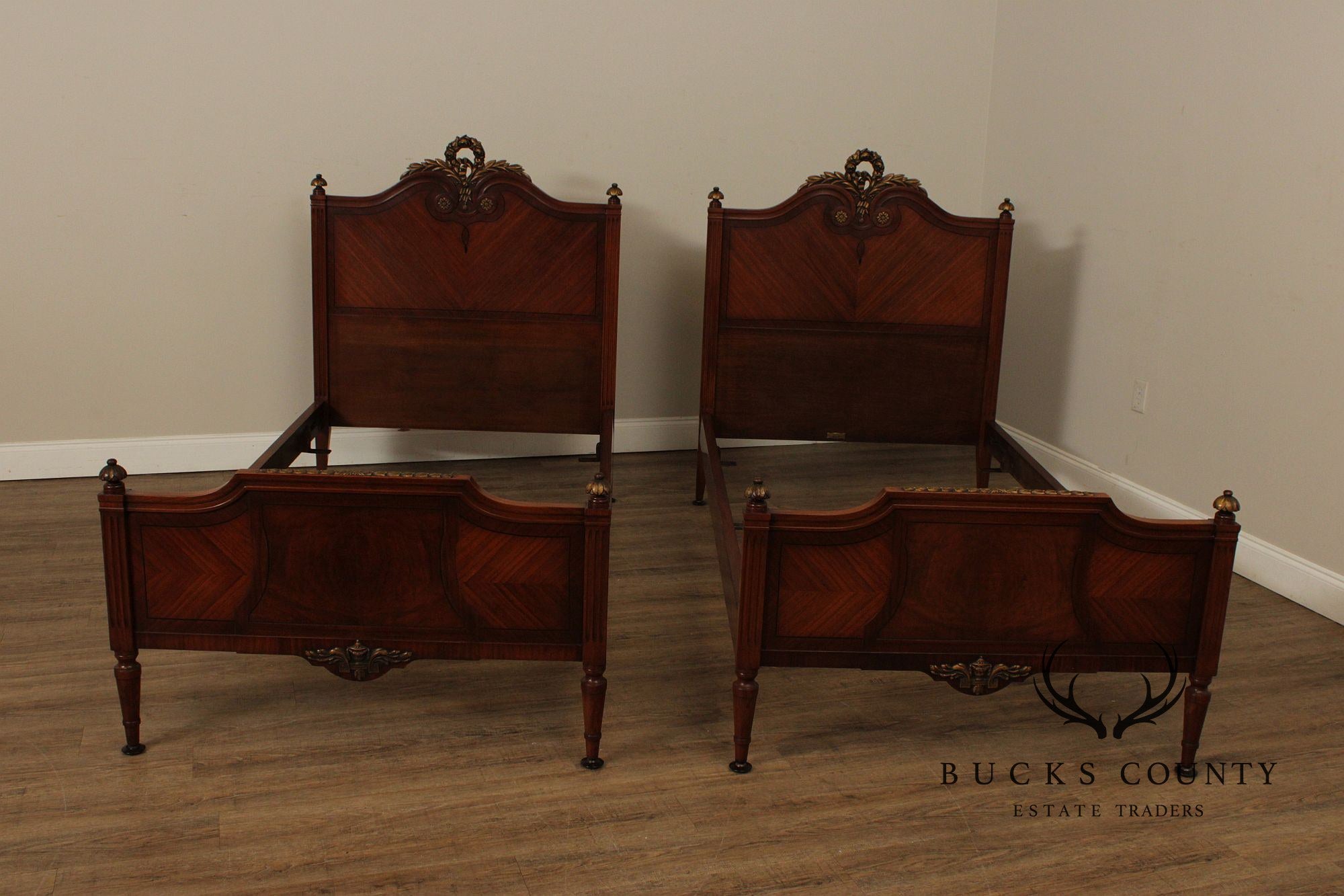1930's Tobey Furniture Company French Style Pair Of Walnut Twin Beds