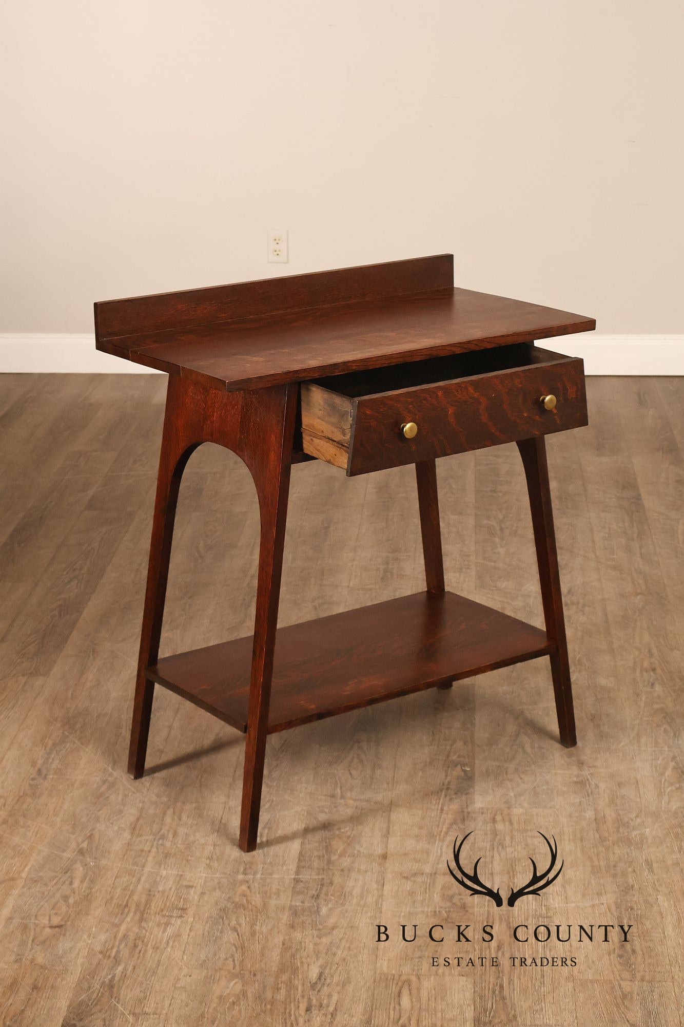 Antique Arts And Crafts Style Solid Oak Console Table With Drawer