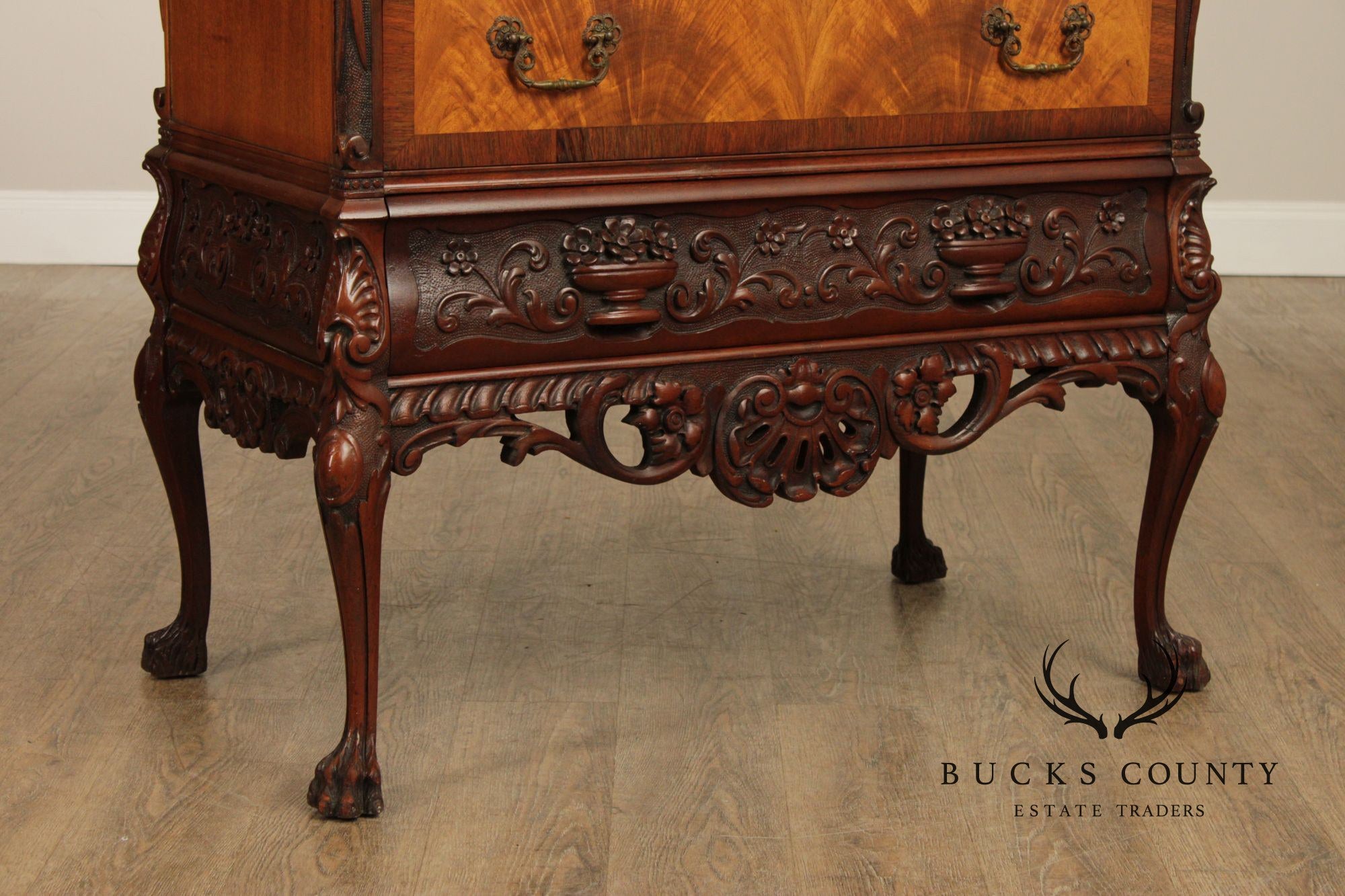 1930's Georgian Style Carved Mahogany Tall Chest