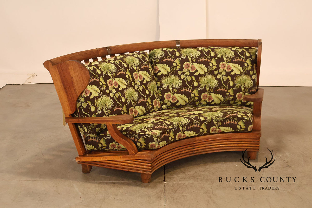 Curved Teak Modular Sofa With Floral Upholstery