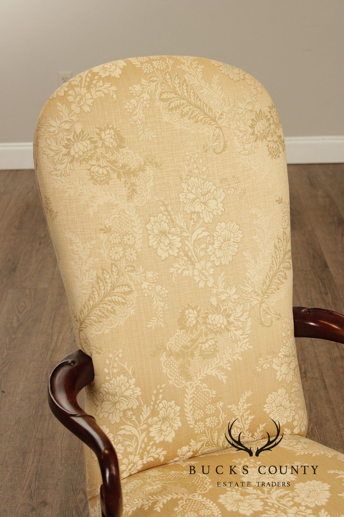 Century Furniture Pair Of Chippendale Style Carved Mahogany Upholstered Armchairs