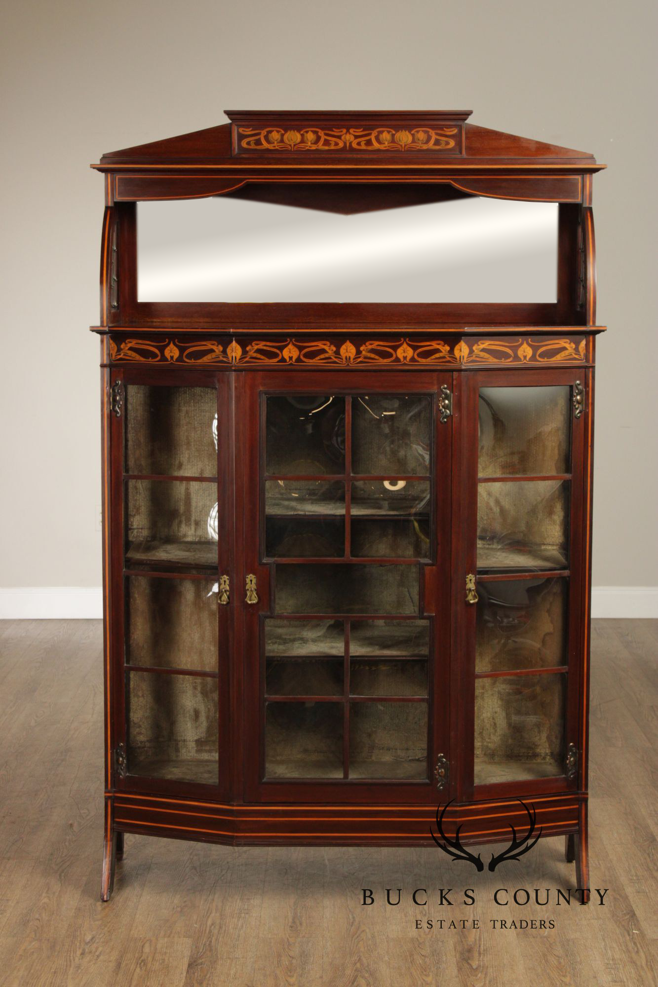 Art Nouveau Antique Inlaid Mahogany Display Case