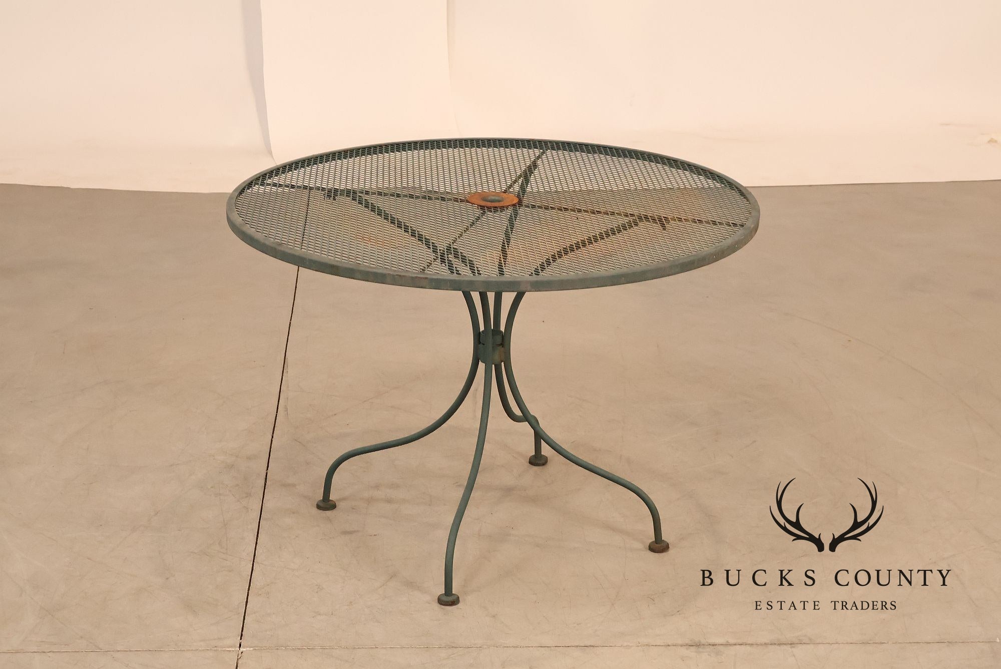 Vintage Wrought Iron Round Patio Table And Four Chairs Set