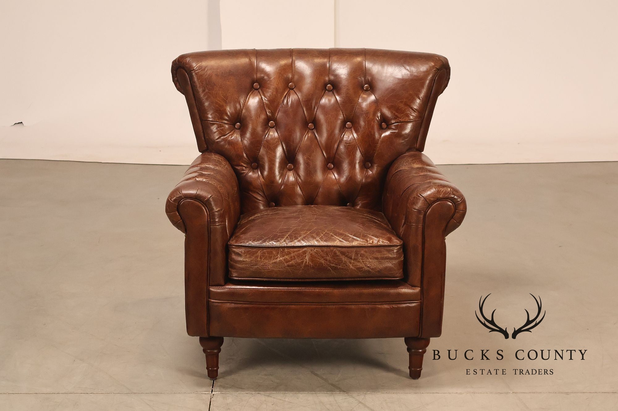 Moe's Home Collection Pair of Tufted Distressed Brown Leather Armchairs