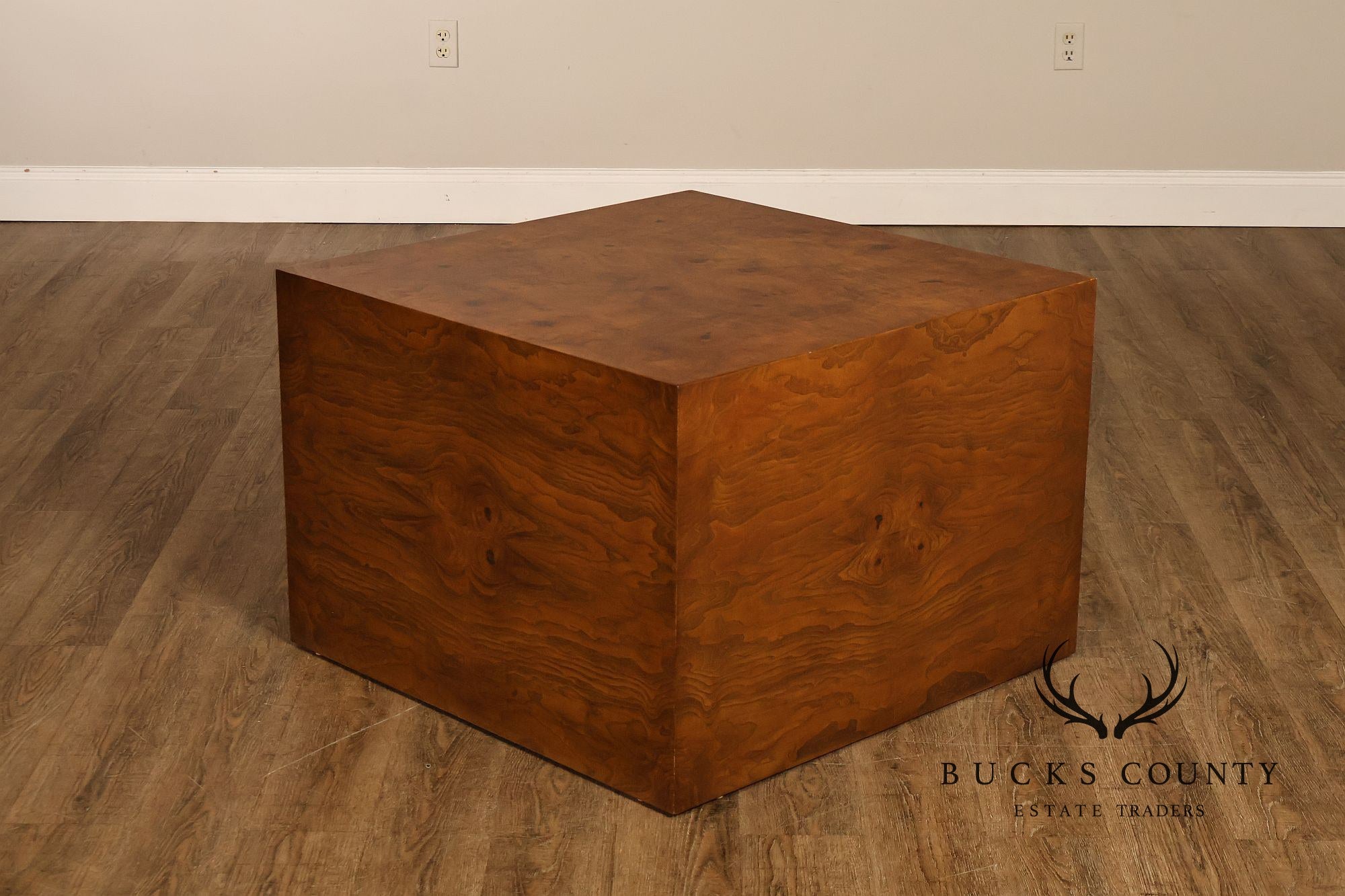 Thayer Coggin Milo Baughman Mid Century Modern Burl Wood Cube Side Table