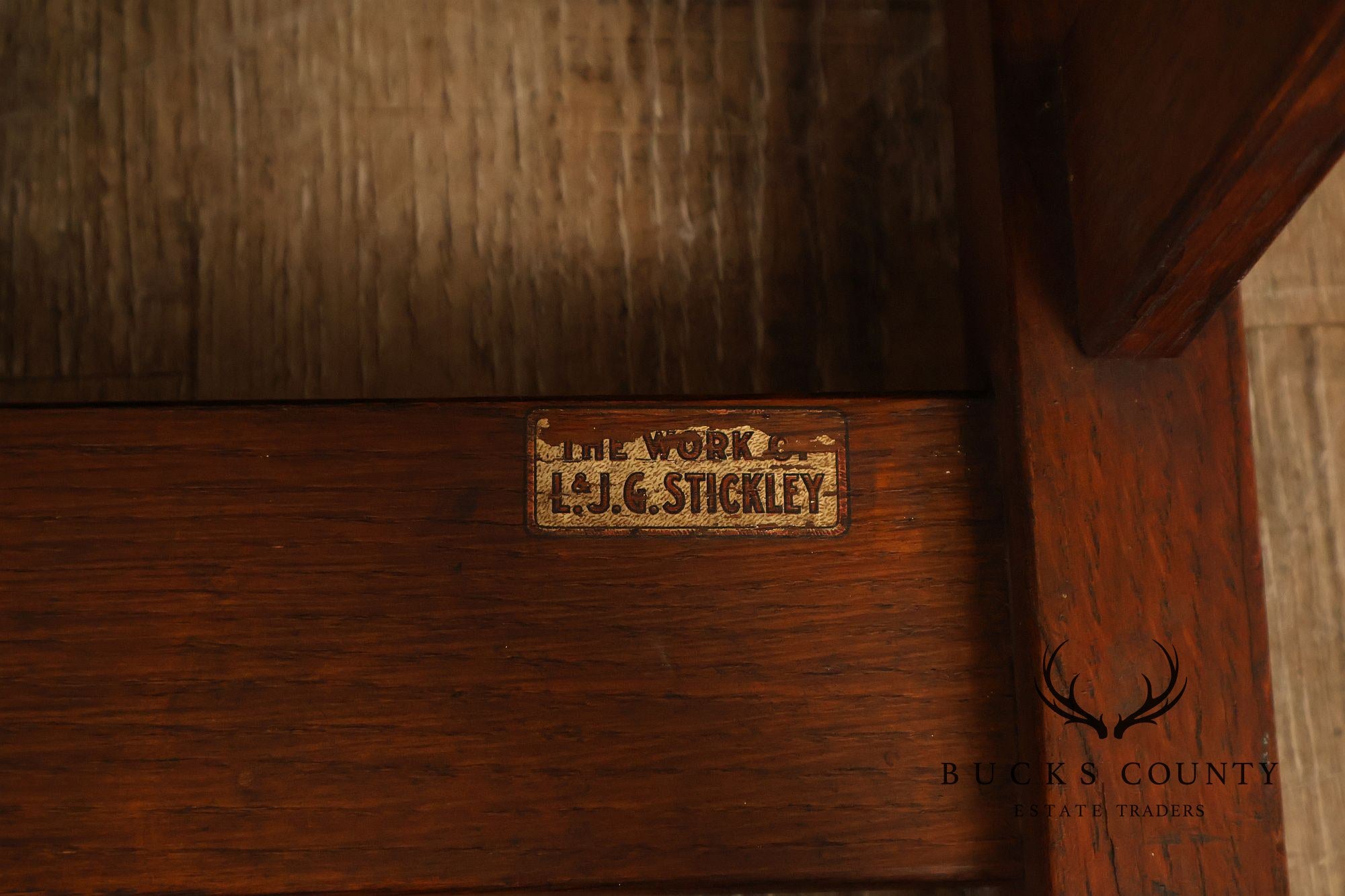Antique L. & J. G. Stickley Set Of Four Oak Ladder Back Dining Chairs #800