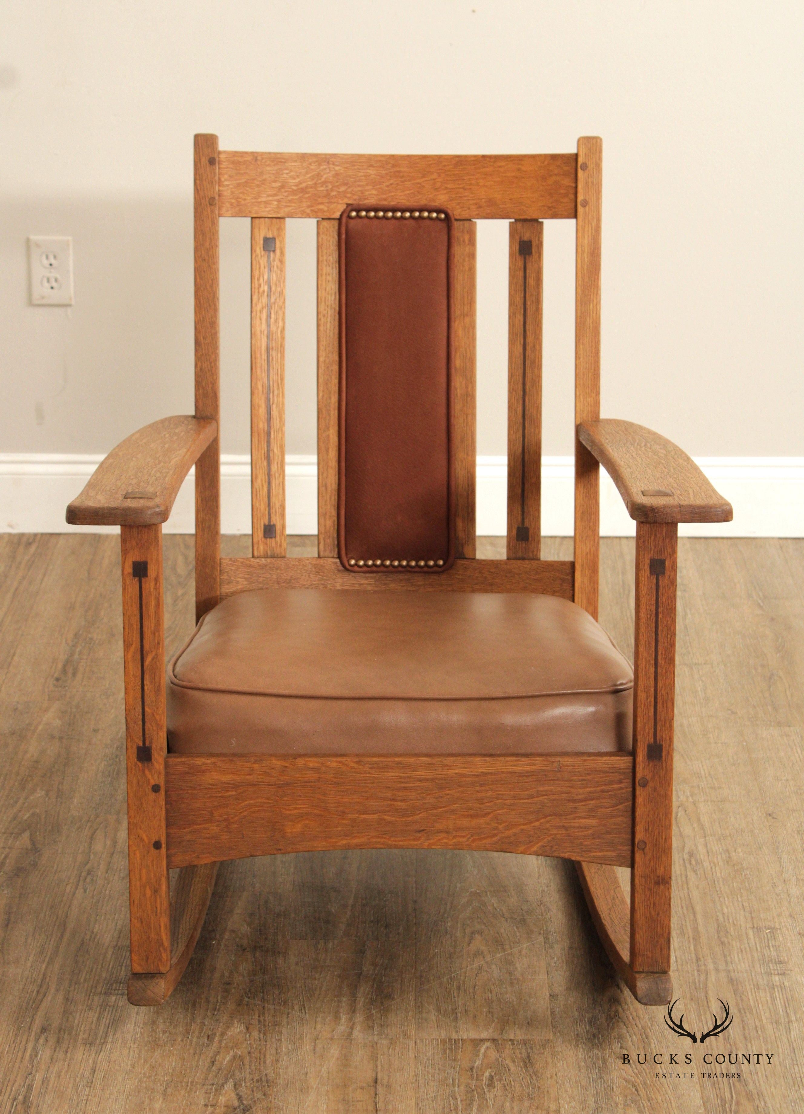 Limbert Mission Inlaid Oak Rocker