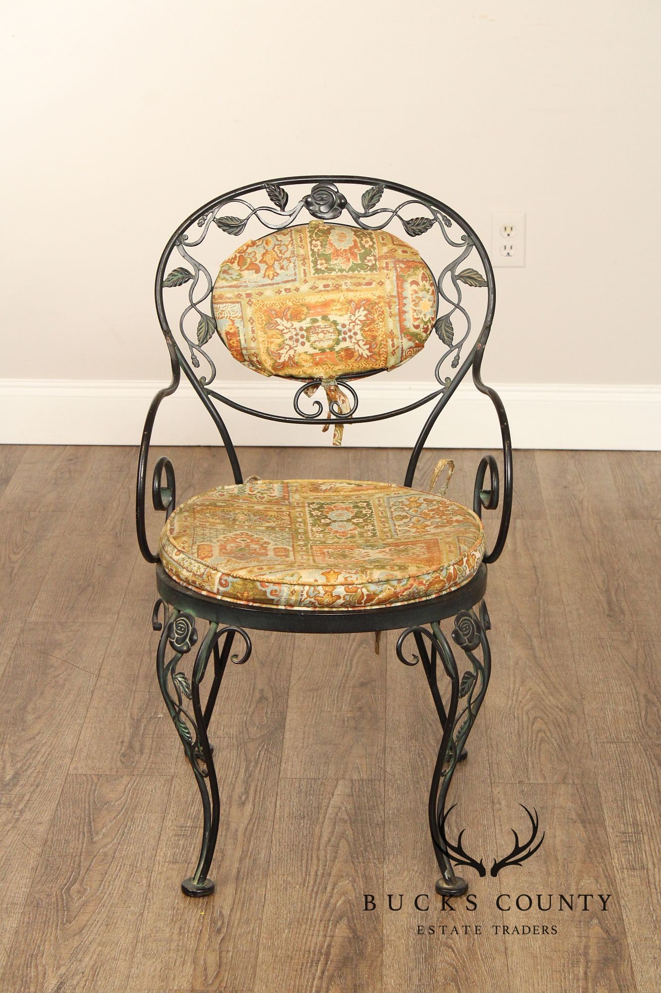 Woodard 'Chantilly Rose' Vintage Set of Six Wrought Iron Dining Chairs