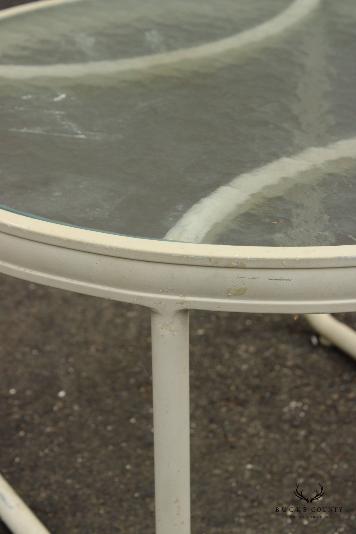 Vintage Aluminum and Glass Round Outdoor Patio Table