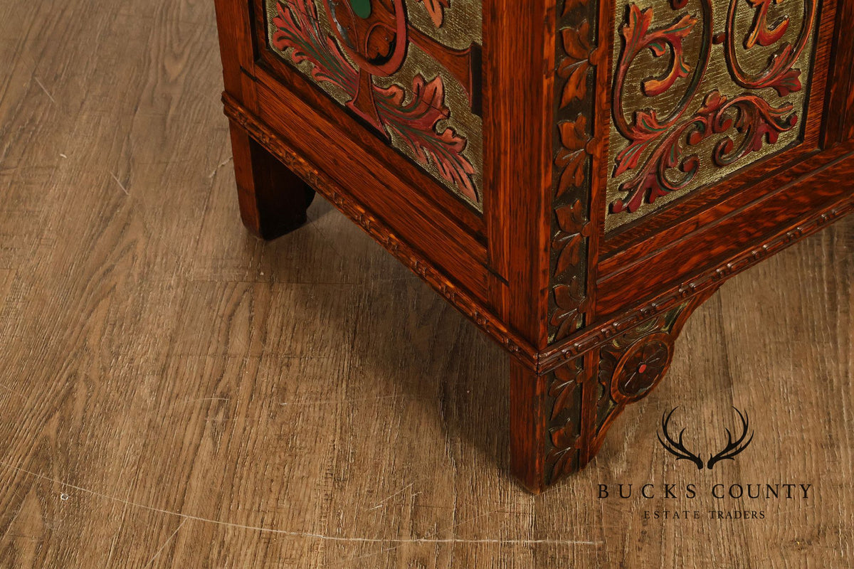 Berkey & Gay Carved And Painted Oak Spanish Revival Storage Chest
