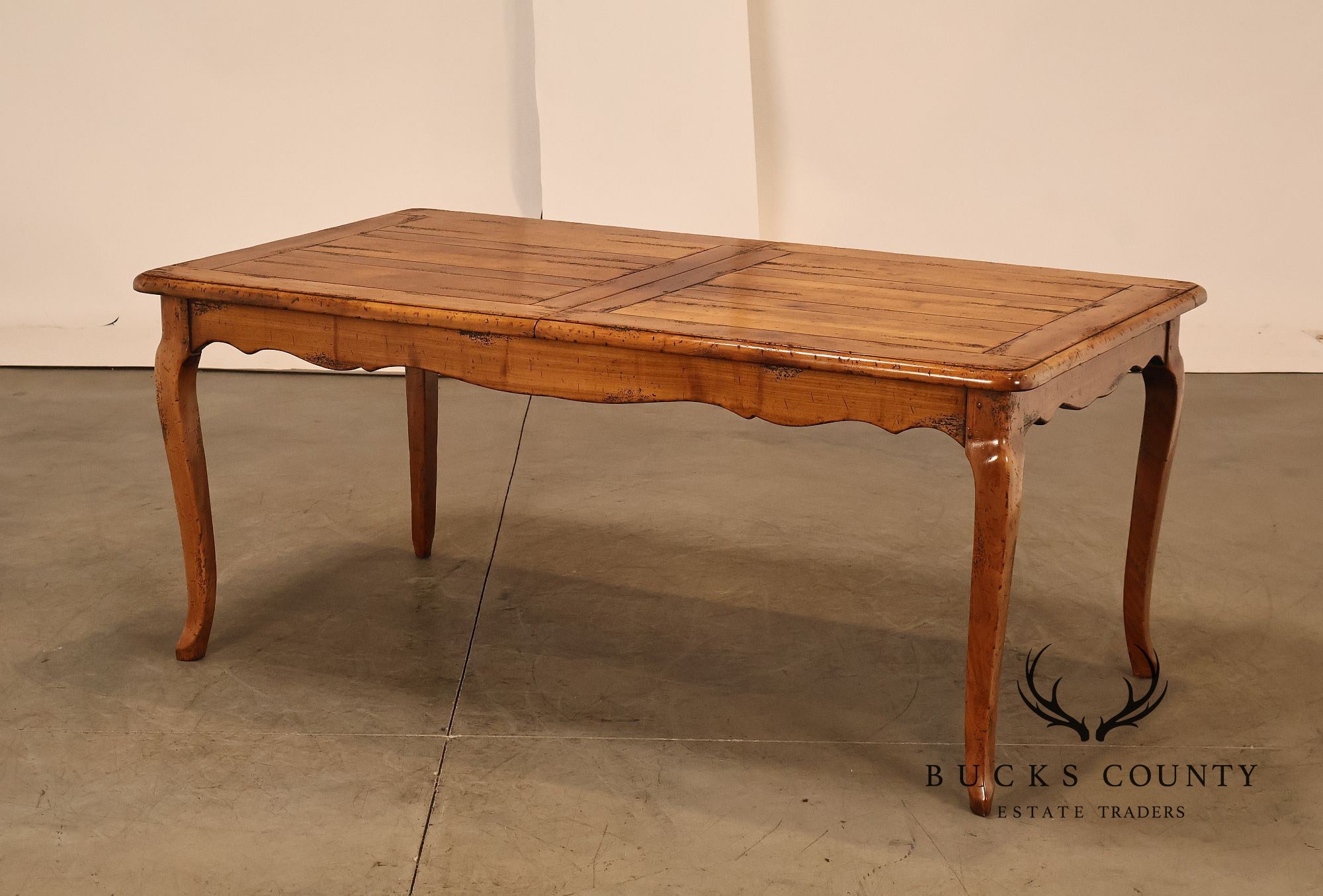 French Provincial Style Distressed Wood Extendable Dining Table
