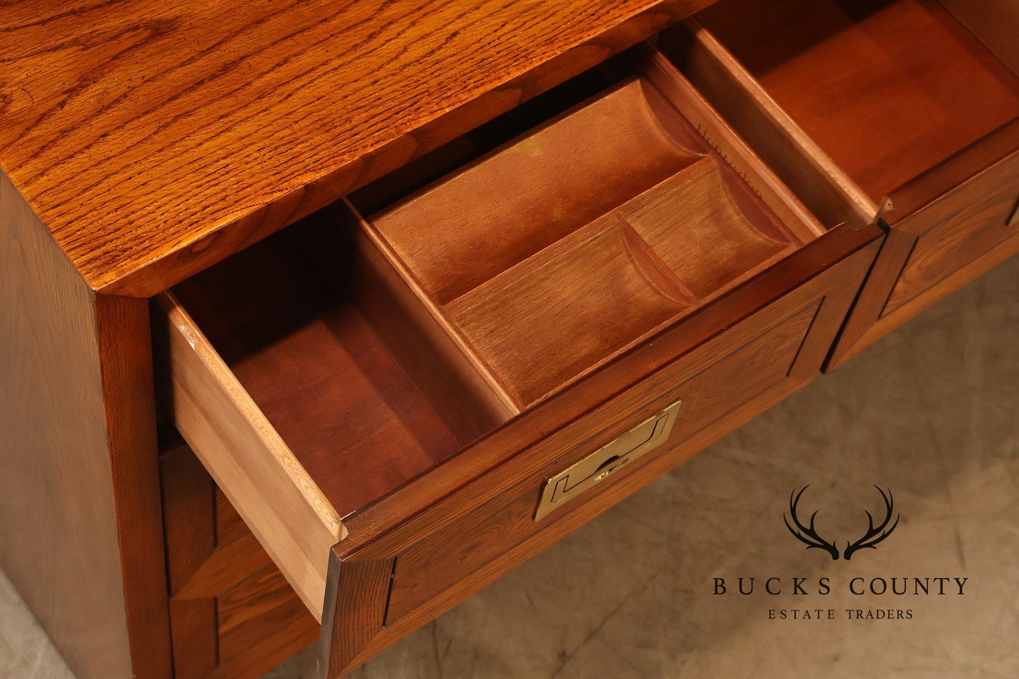 Henredon Campaign Style Oak Seven Drawer Dresser