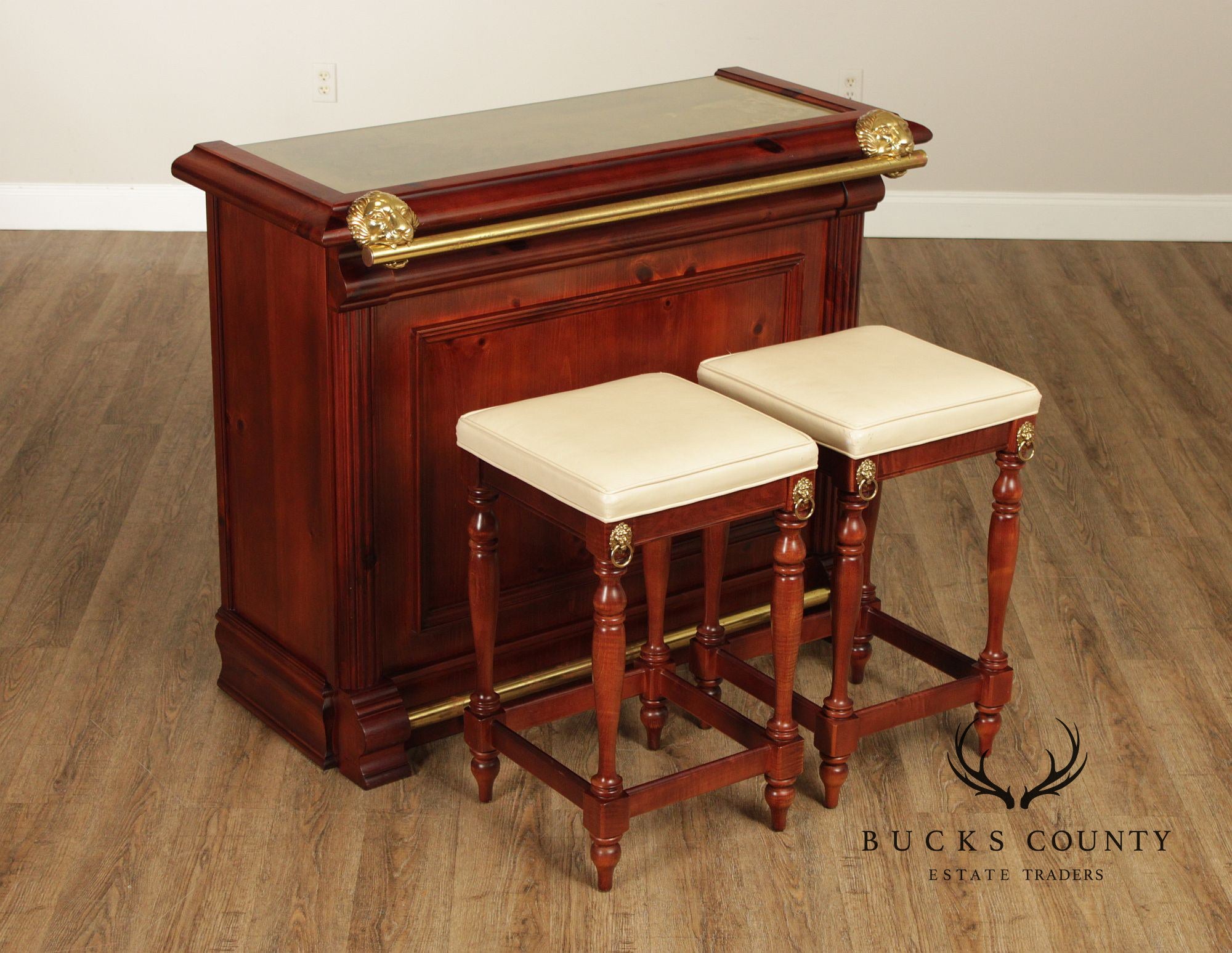 Pulaski Furniture Brass Top Lion Head Bar With Two Stools