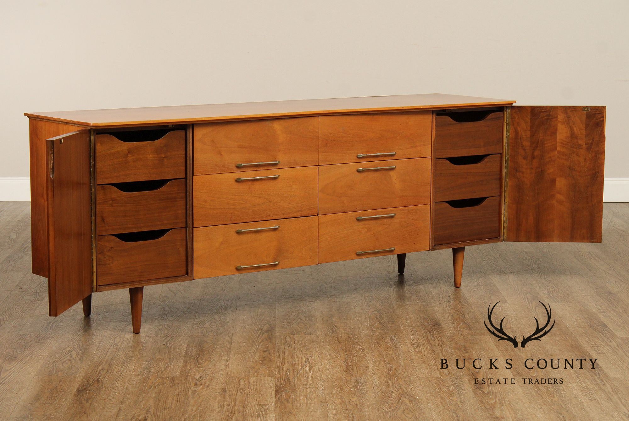 Young Manufacturing Mid Century Modern Walnut Long Dresser