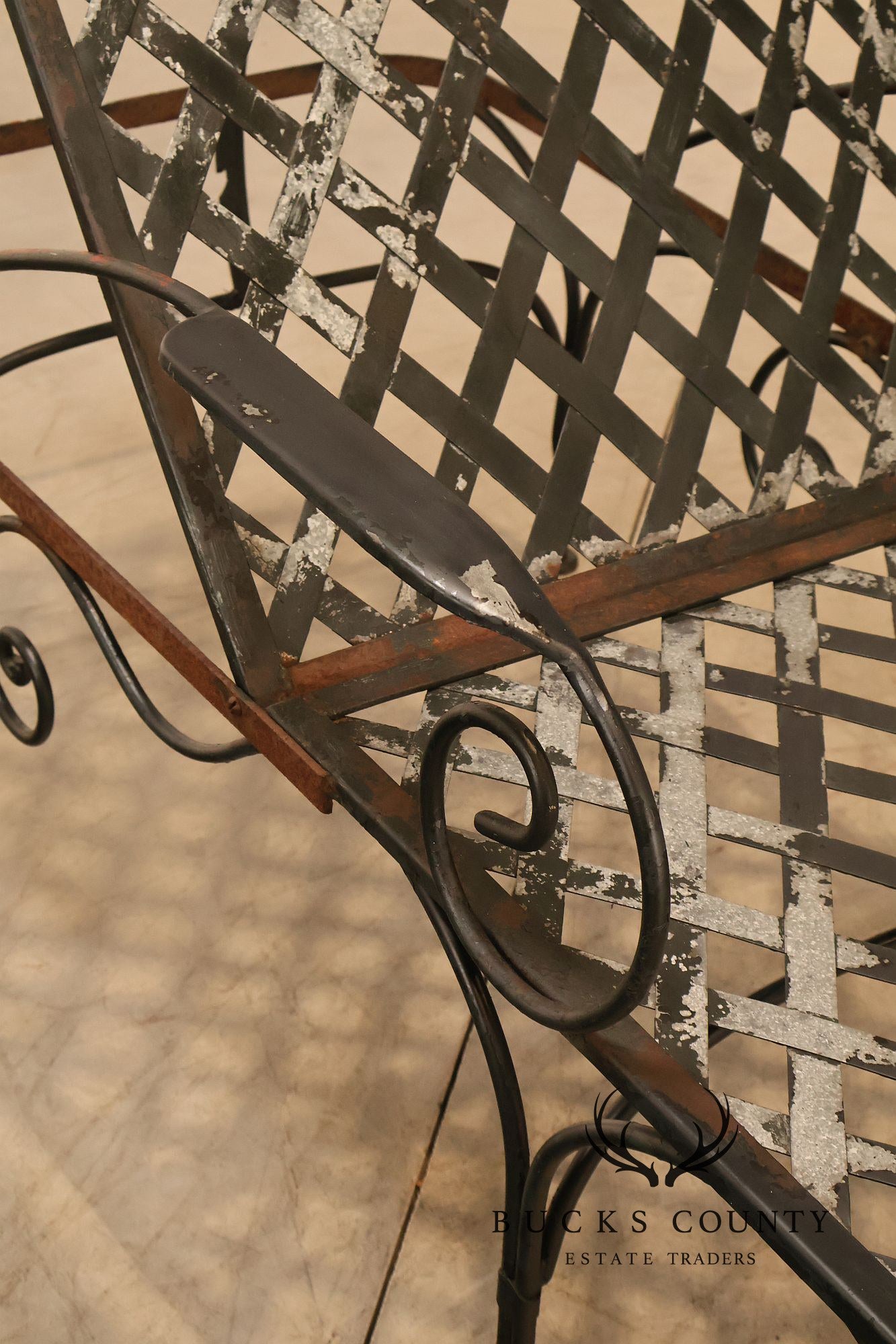 Vintage Wrought Iron Outdoor Patio Adjustable Chaise Lounge