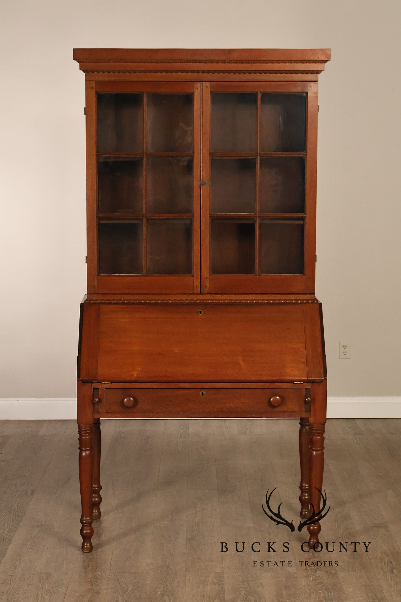 Antique American Sheraton Walnut Secretary Bookcase