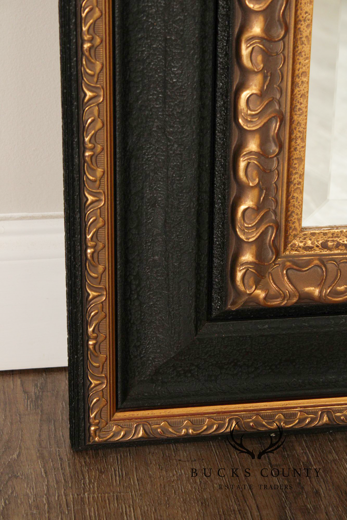 Vintage Ebonized and Partial Gilt Wall Mirror
