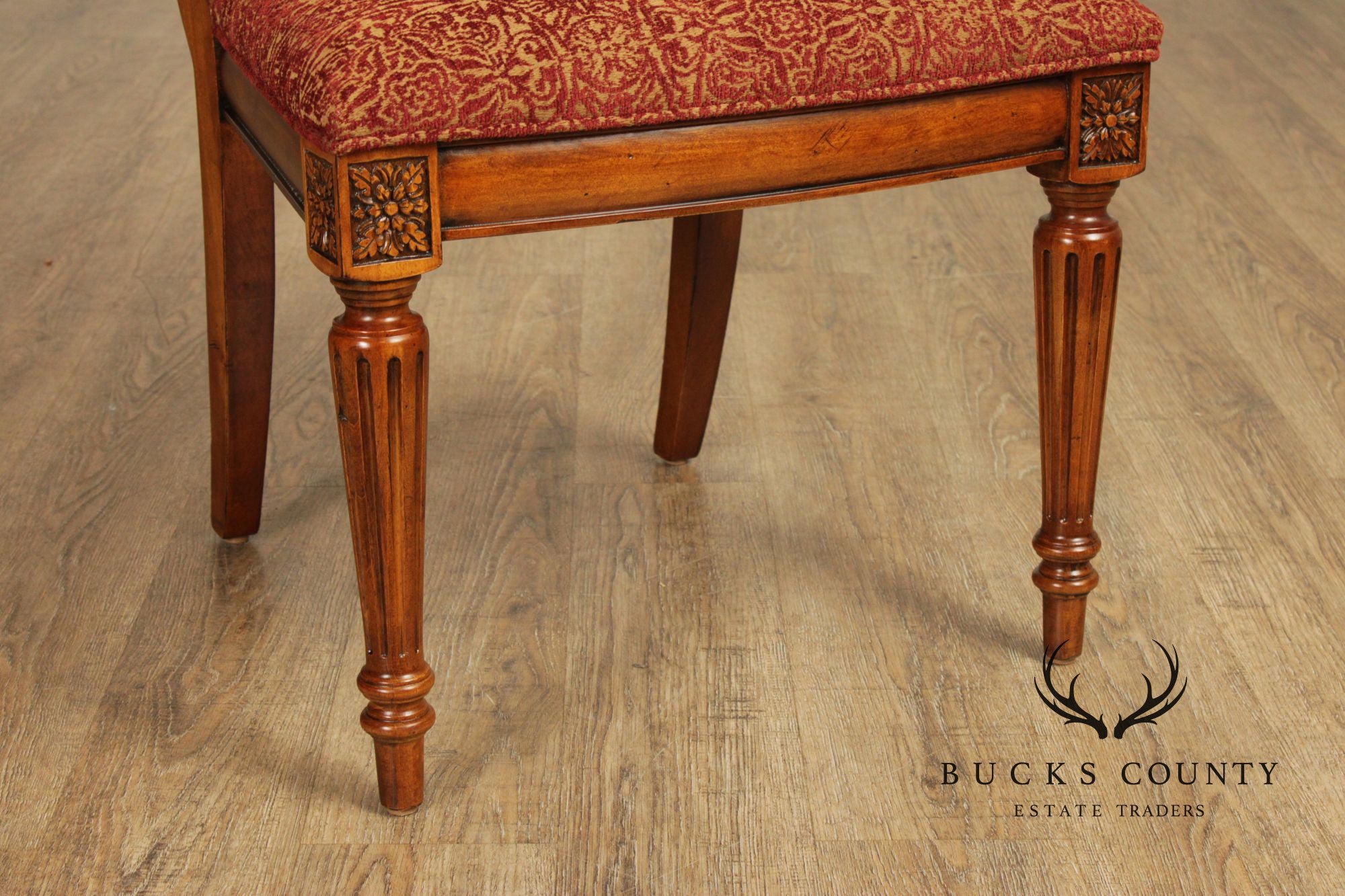 Ethan Allen 'Townhouse' Set of Six Carved Frame Upholstered Dining Chairs