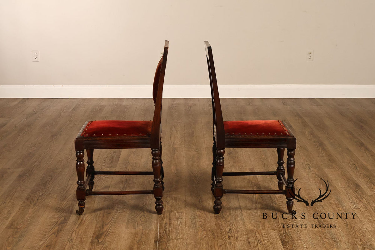 Antique Henry II Style Set of Eight Carved Oak Dining Chairs