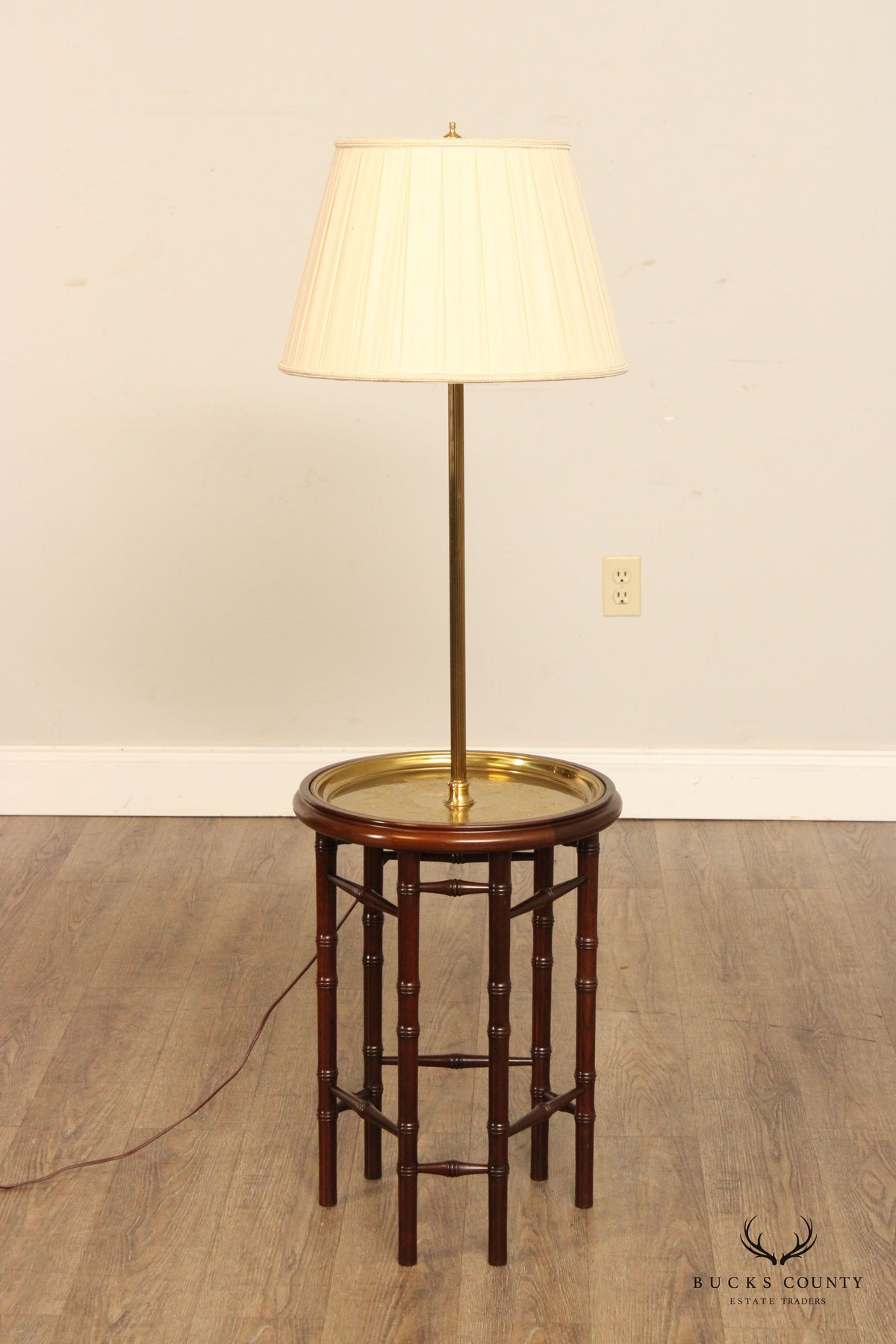 Leviton Asian Inspired Faux Bamboo and Etched Brass Floor Lamp