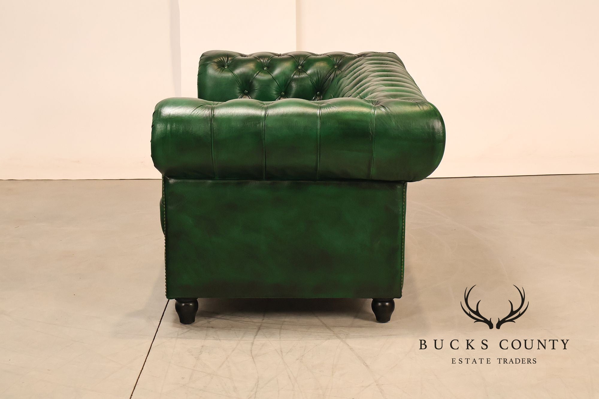 Chesterfield Style Green Leather Sofa